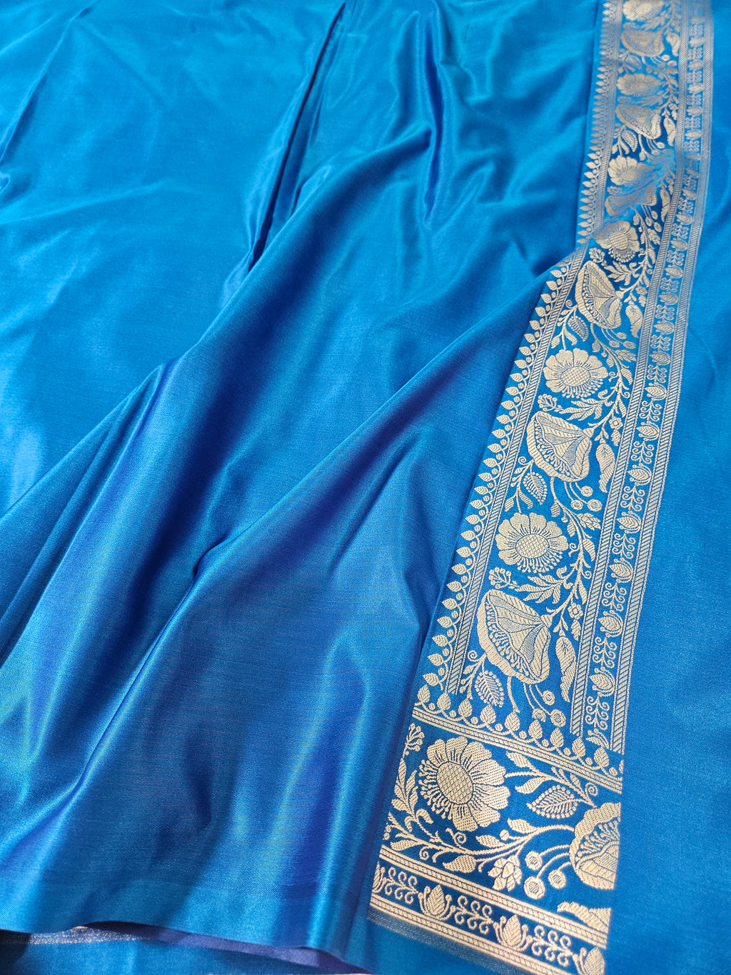 Banarasi Firozi Mashru Silk Banarasi Border Jaal Saree