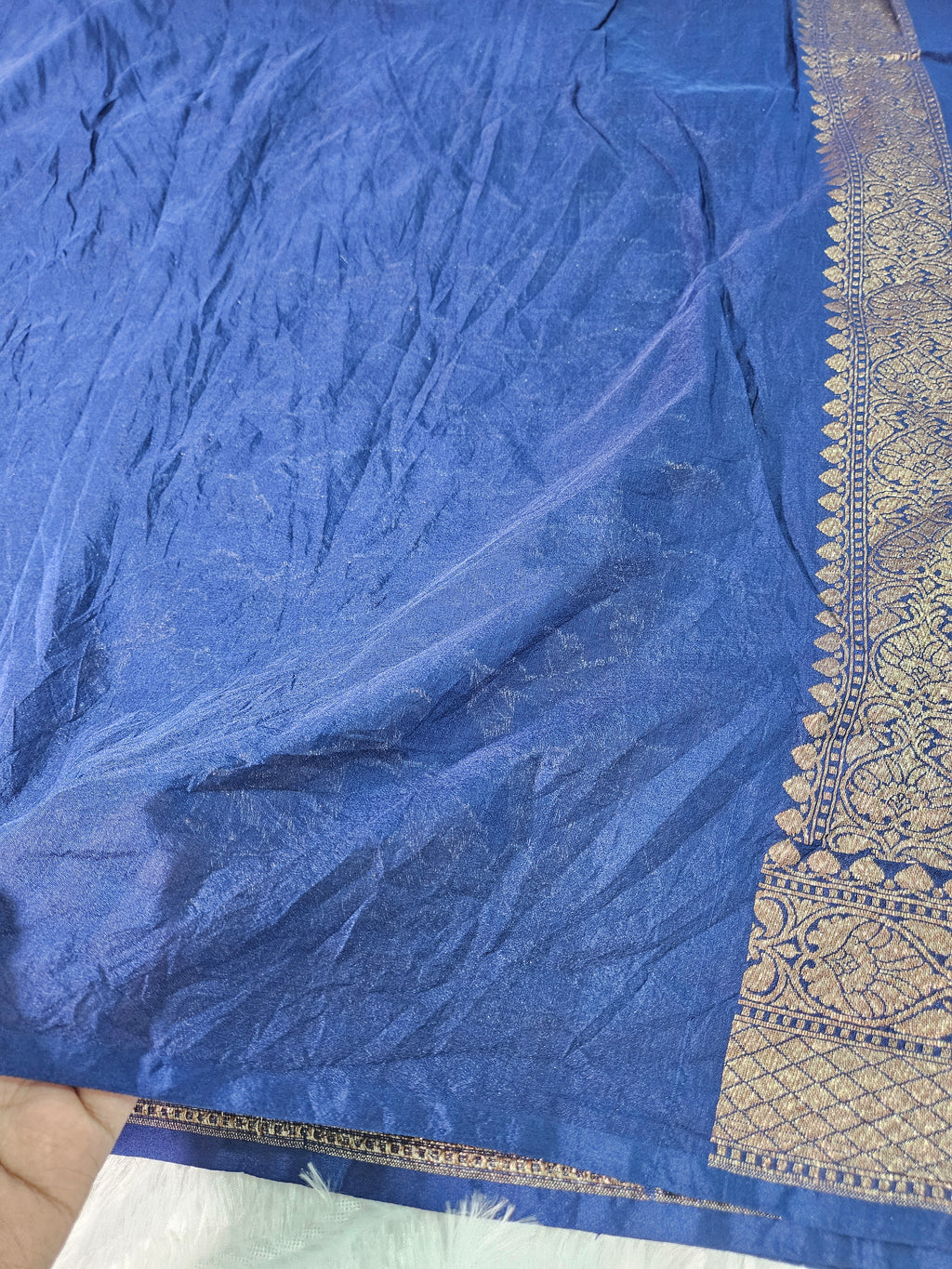 Banarasi Georgette Navy Saree with Antique Zari Border Jaal