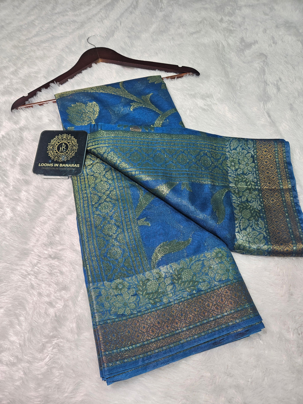 Banarasi Georgette Royal Blue Saree with Nimzari Border Jaal