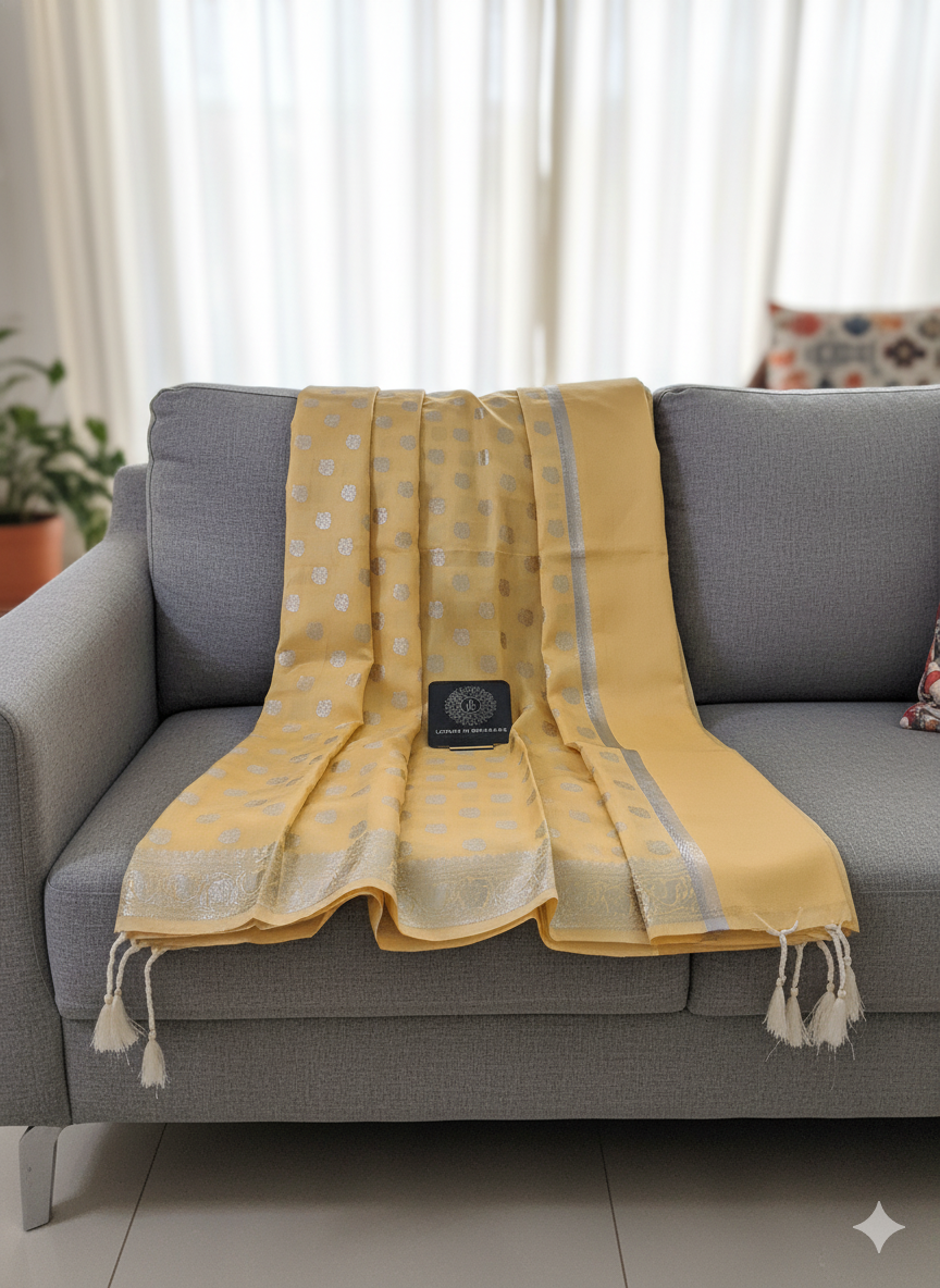 Banarasi Silk Yellow Dupatta Buti Design