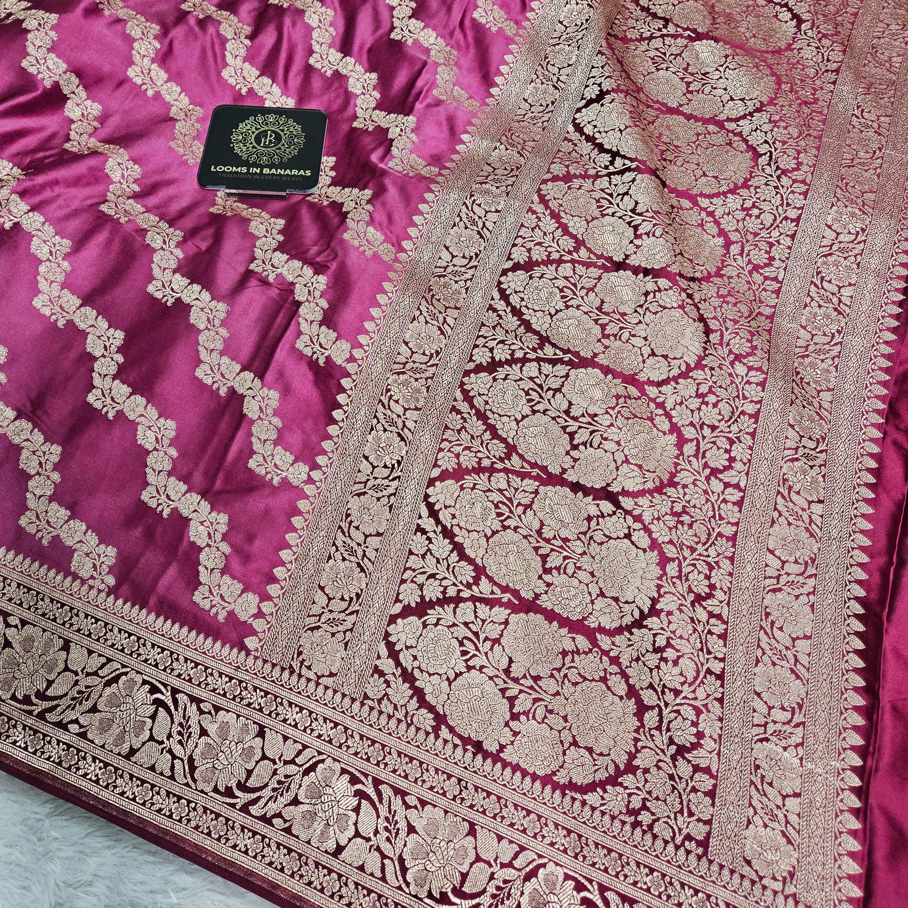 Dark Burgundy Mashru Silk Banarasi Border Aada Saree