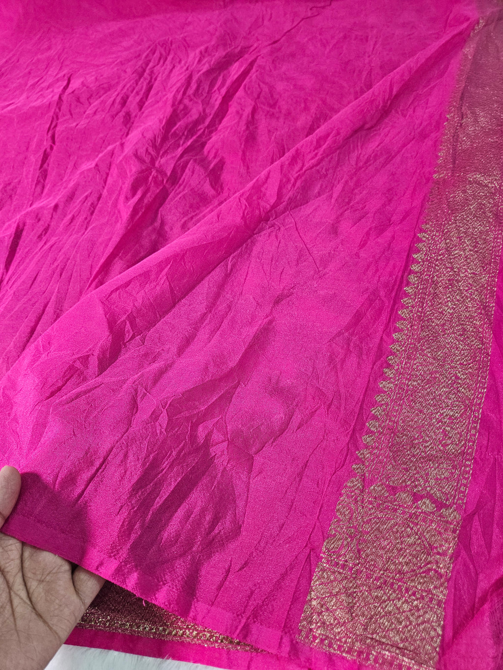 Banarasi Georgette Rani Pink Saree with Antique Zari Border Jaal