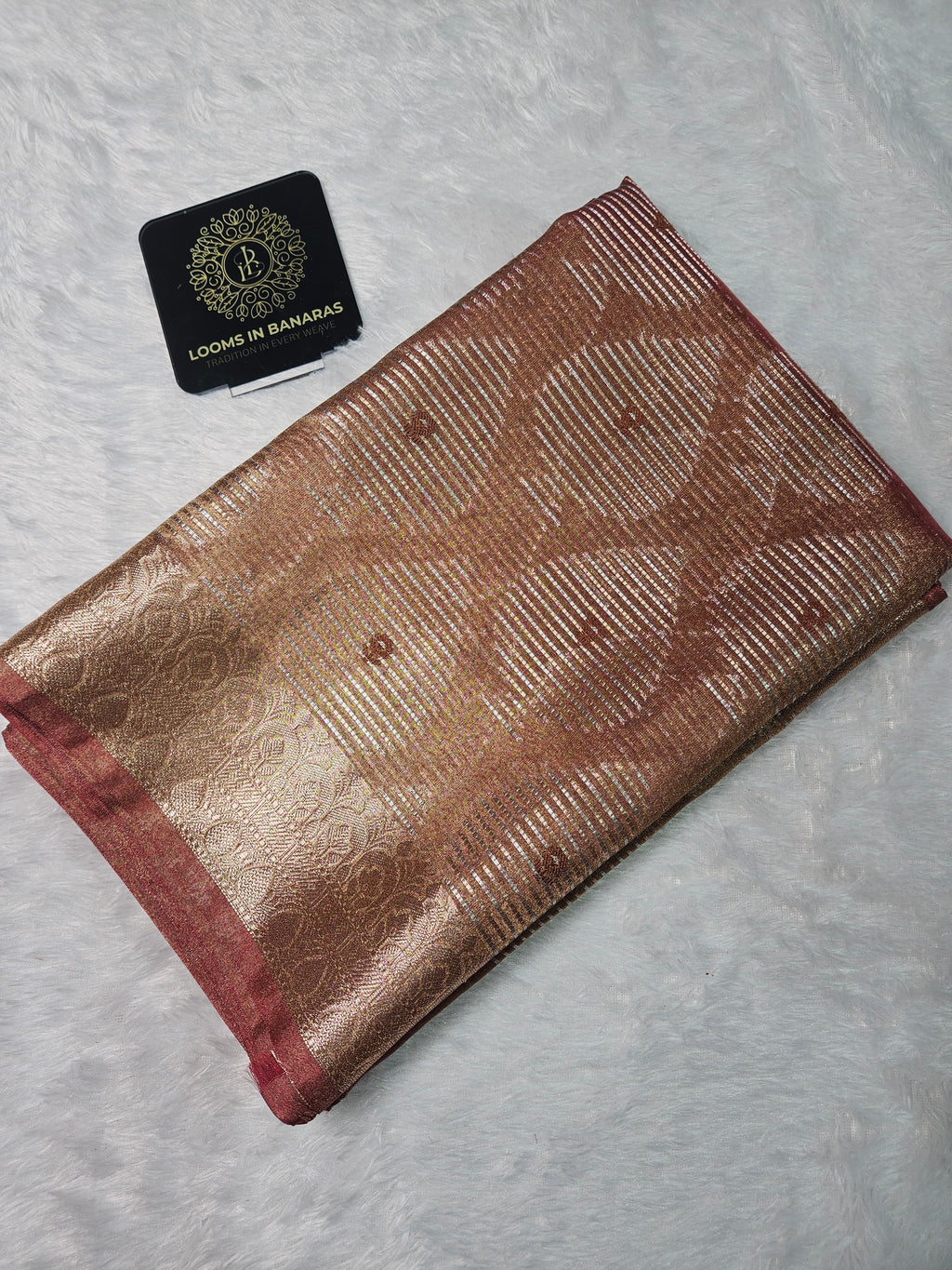 Copper Gold Banarasi Tissue Zari Buti Design Saree
