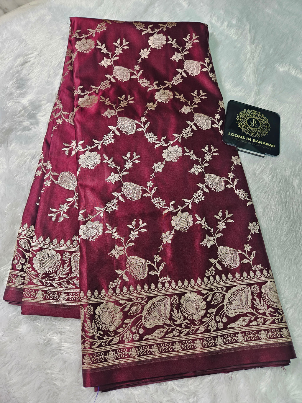 Banarasi Maroon Mashru Silk Banarasi Border Jaal Saree