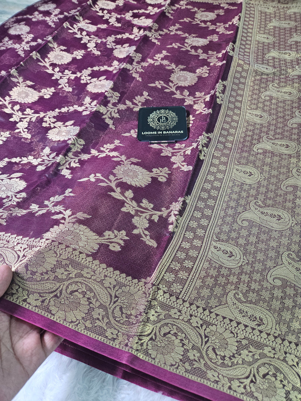 Banarasi Silk Wine Jaal Zari Border Saree
