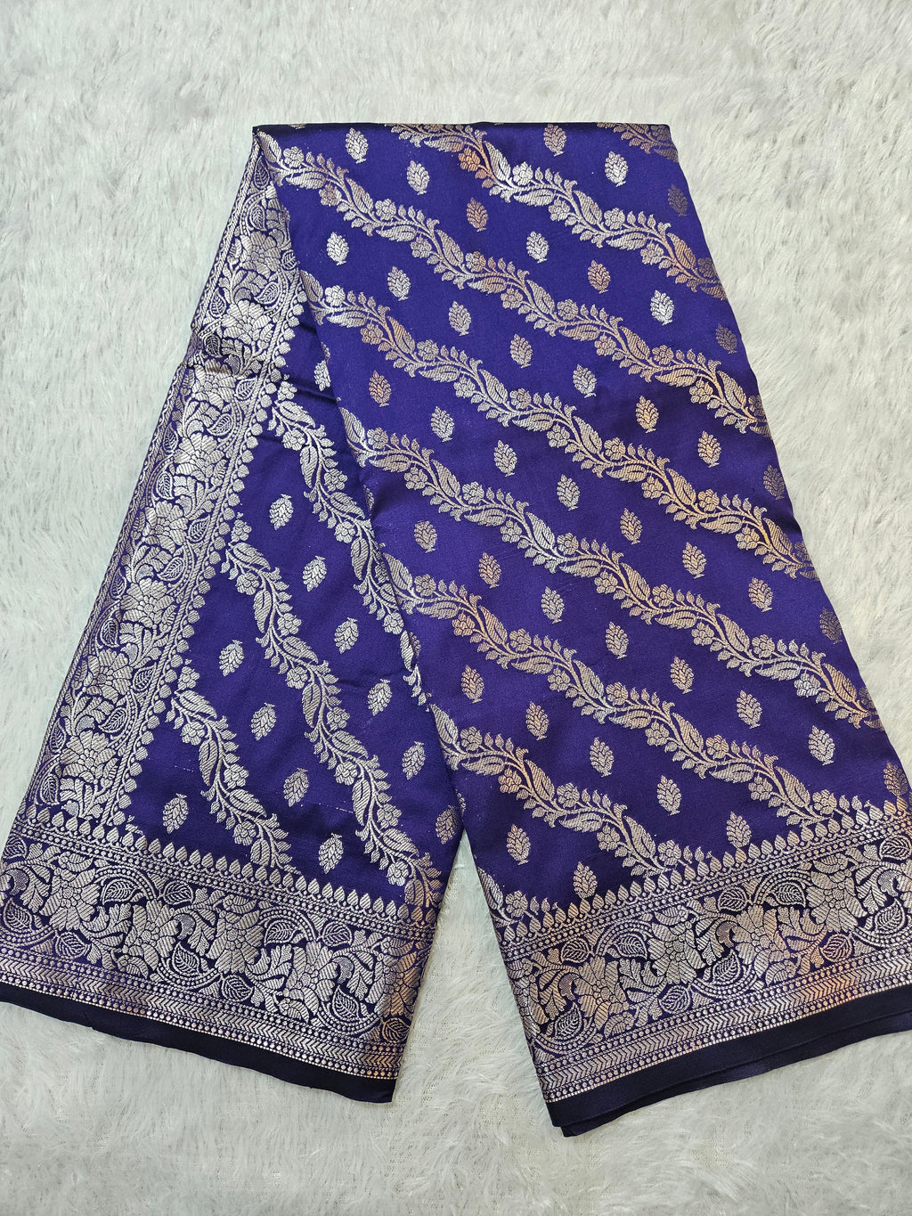 Banarasi Udda Blue Silk Jaal Zari Border Saree