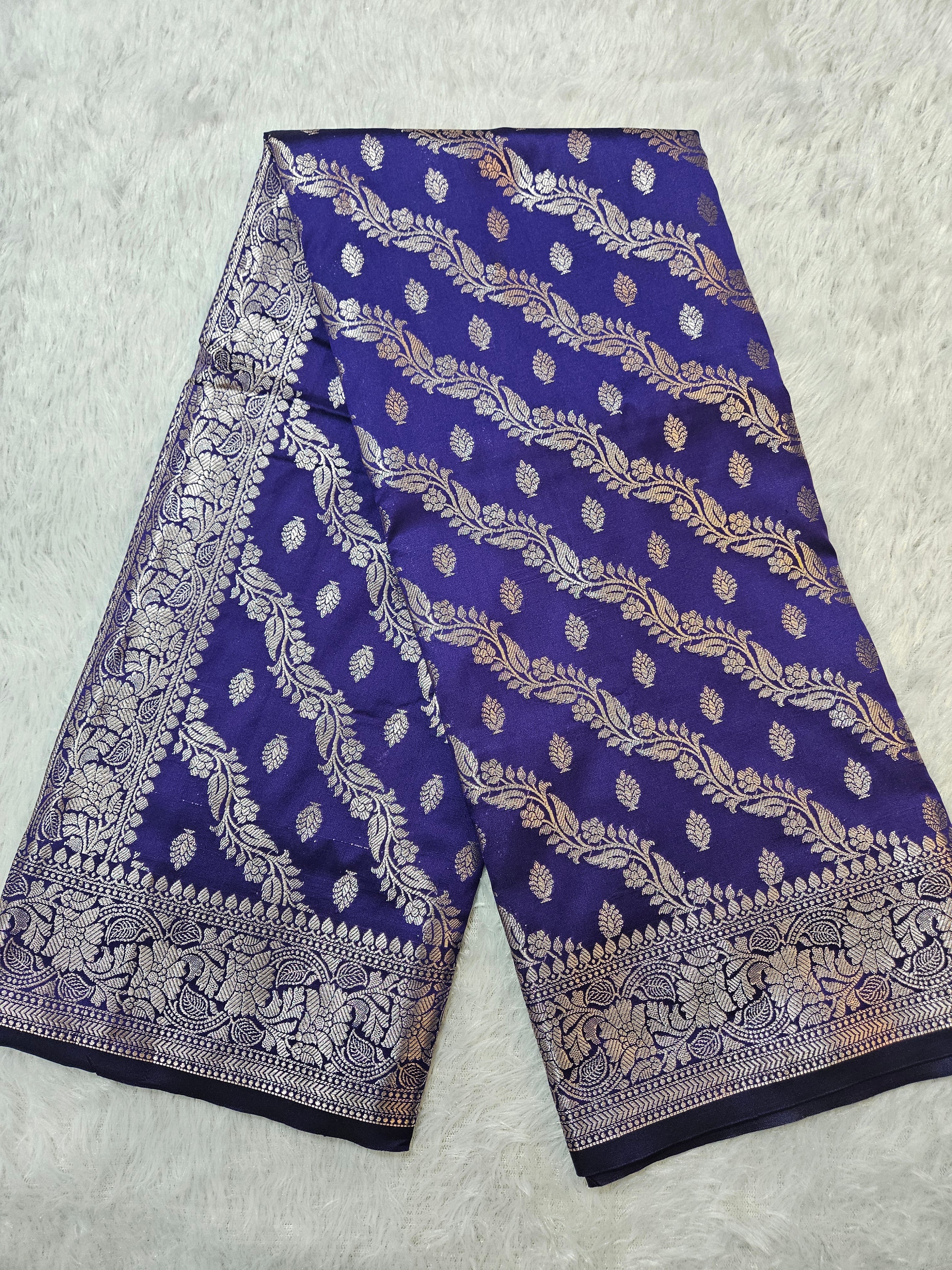Banarasi Udda Blue Silk Jaal Zari Border Saree