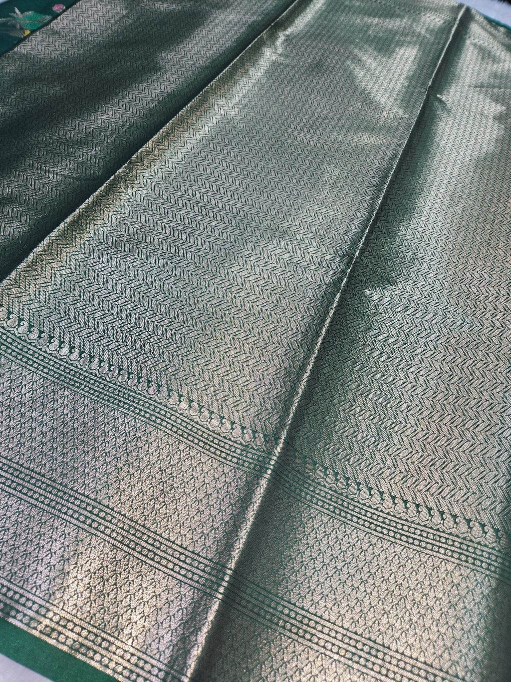 Banarasi Green Katan Silk Tilfi Minakari Jaal Design Saree