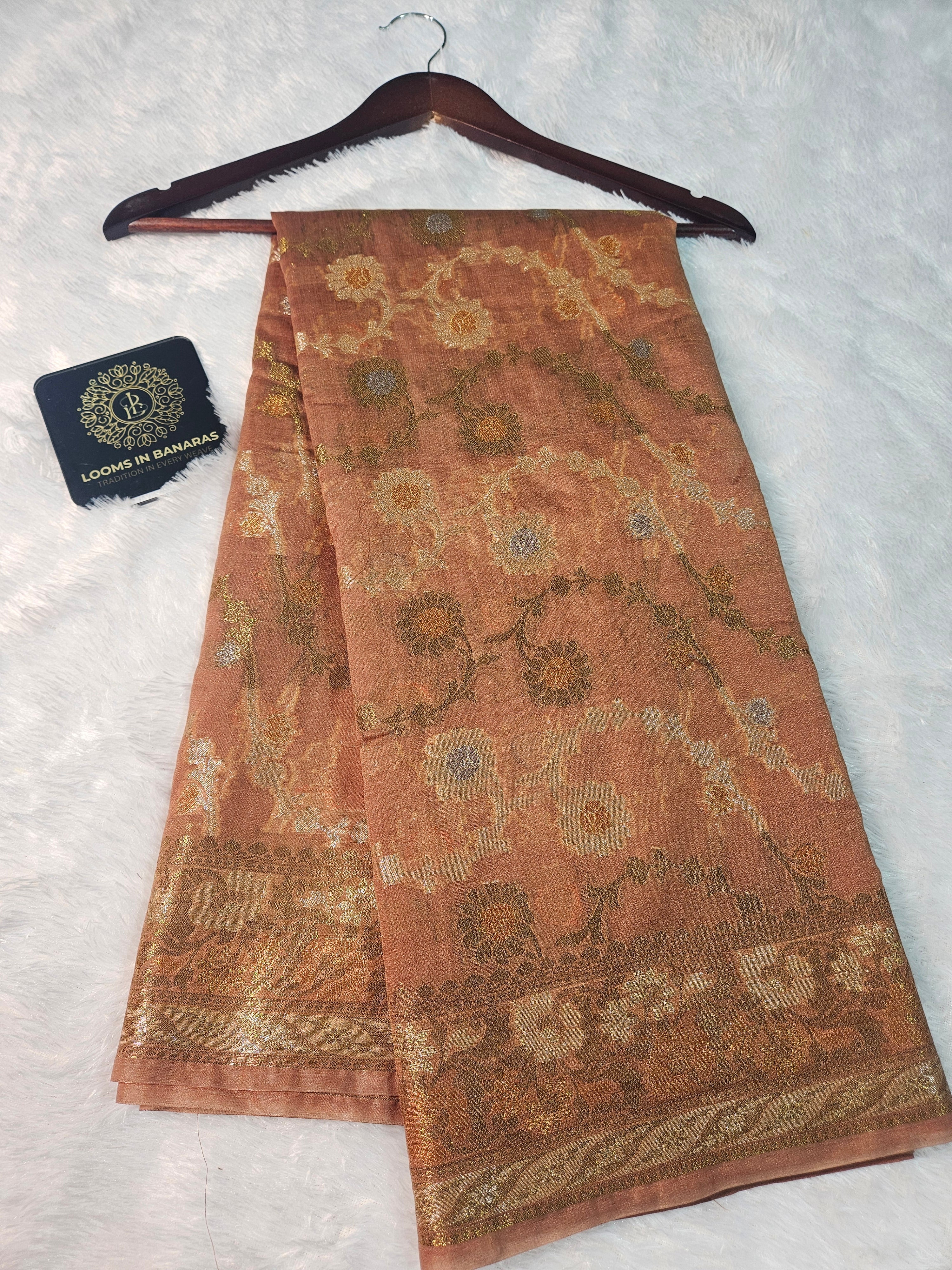 Banarasi Georgette Copper Saree with Nimzari Border Jaal