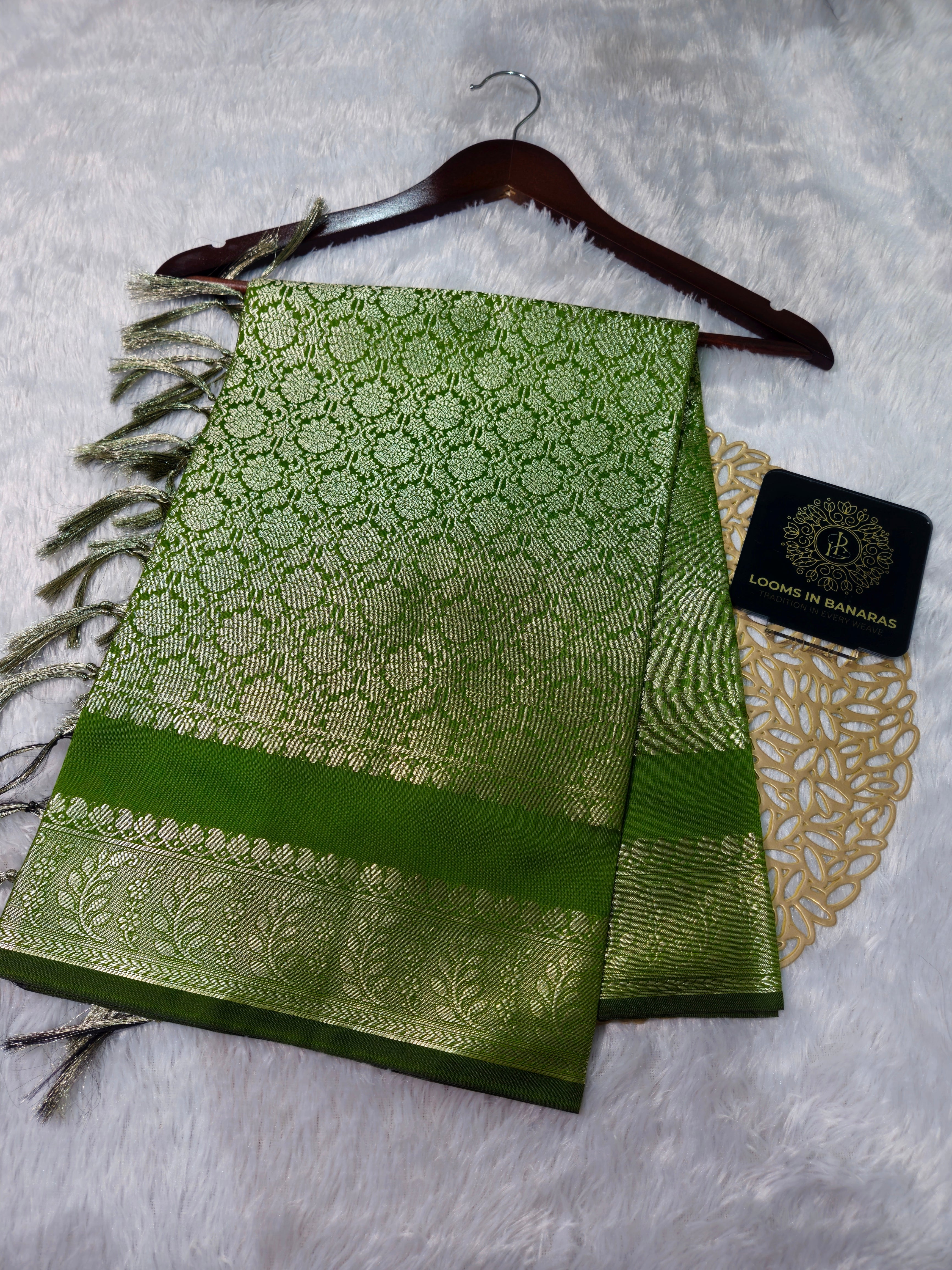 Mehndi Banarasi Silk Dupatta khimkhab Jaal Design