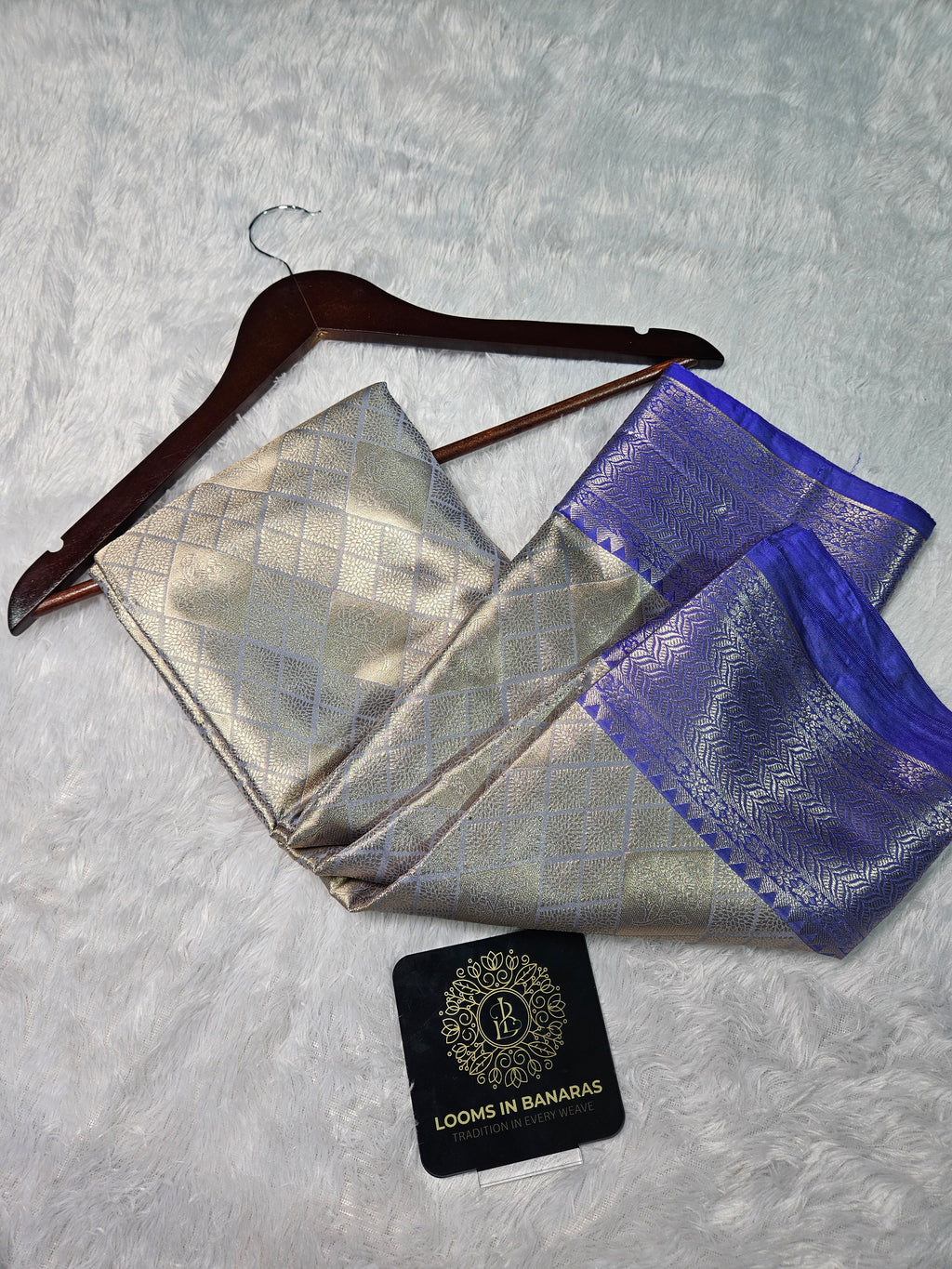 Grey Banarasi Soft Tissue Zari Brocade Design Saree Contrast