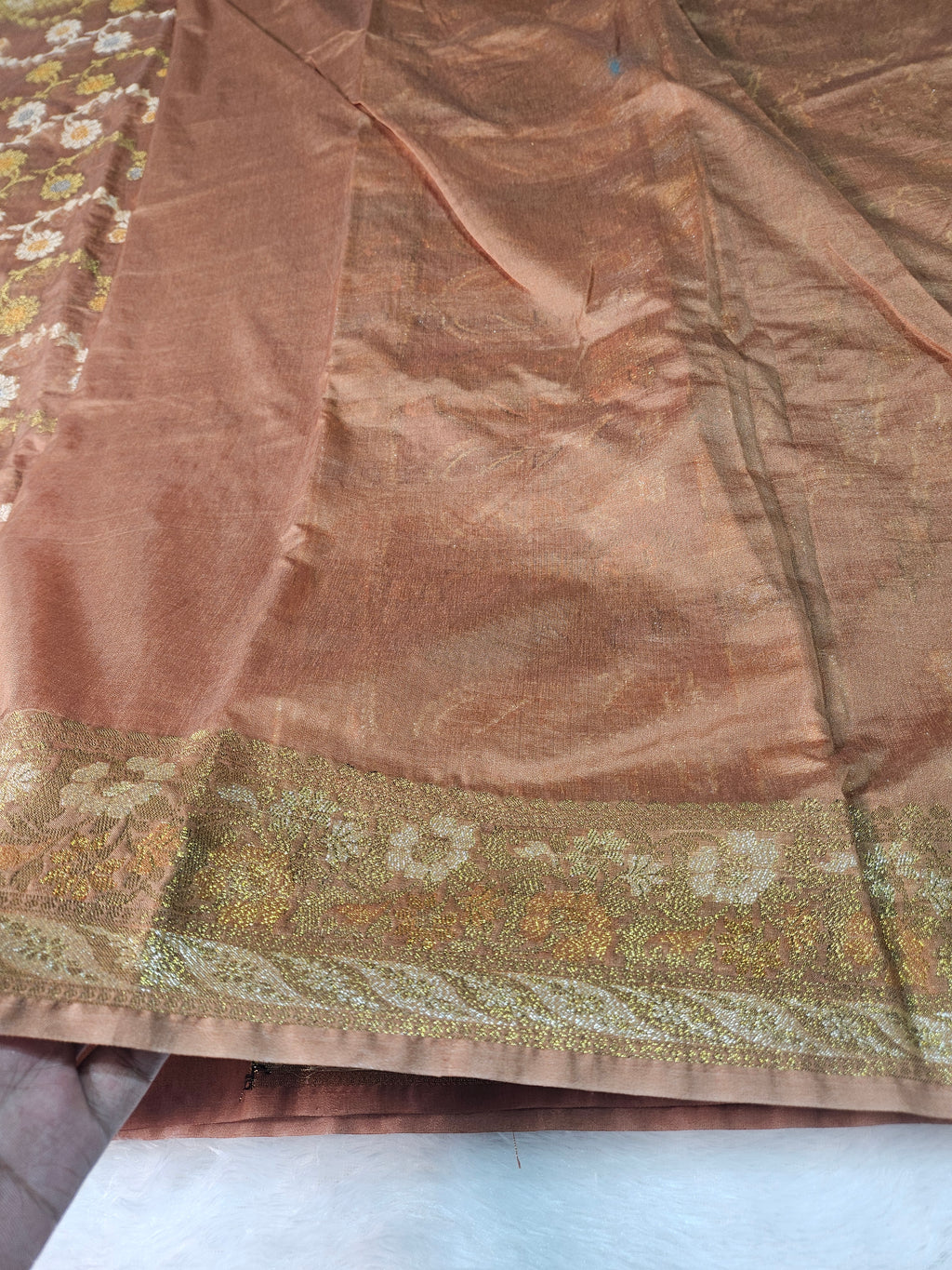 Banarasi Georgette Copper Saree with Nimzari Border Jaal