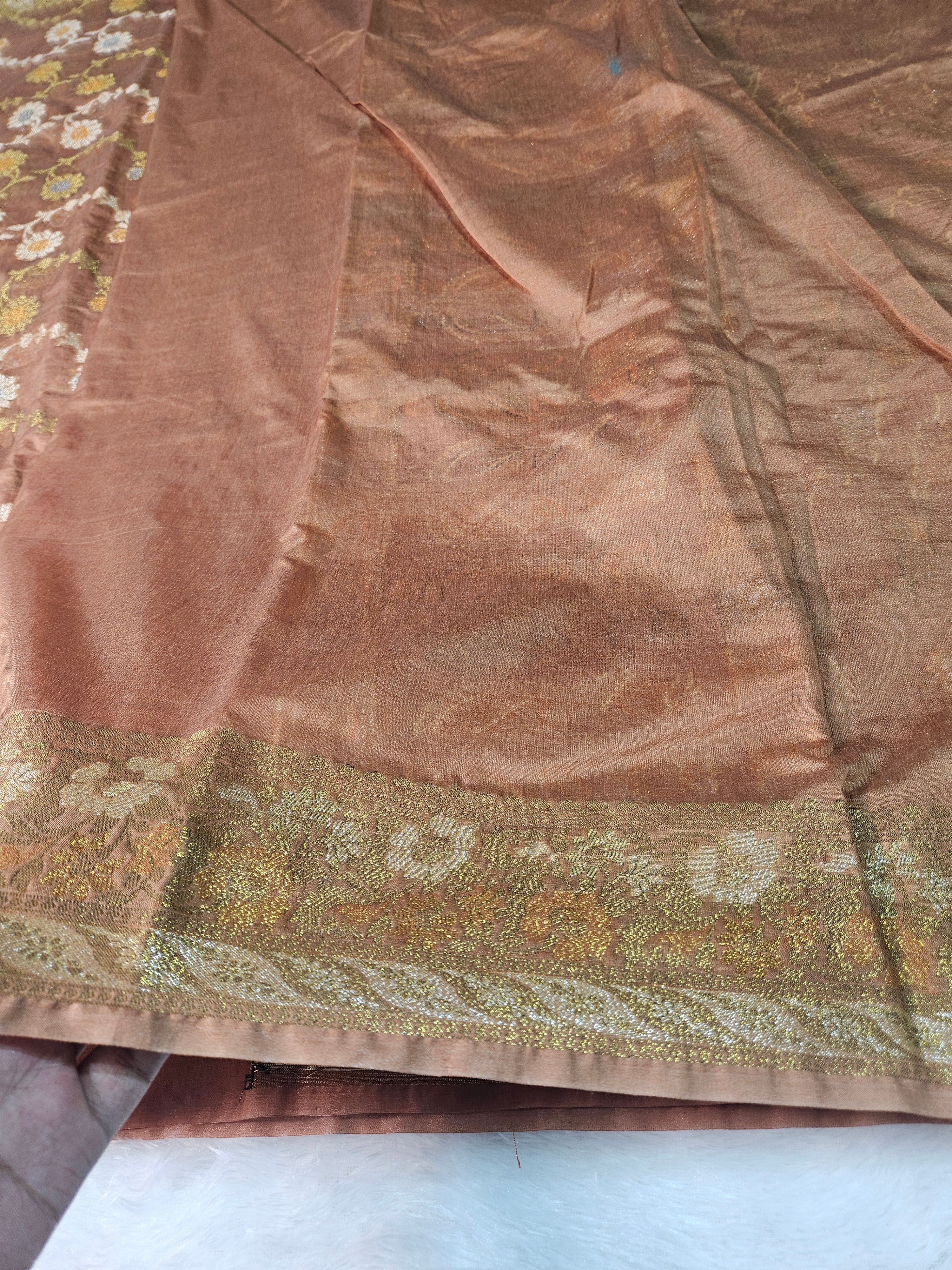 Banarasi Georgette Copper Saree with Nimzari Border Jaal