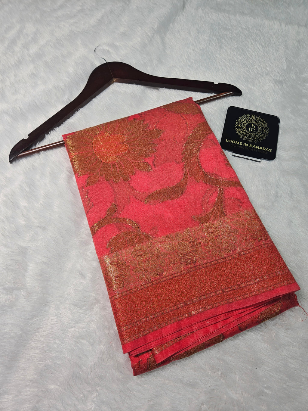 Banarasi Georgette Rose Pink Saree with Nimzari Border Jaal