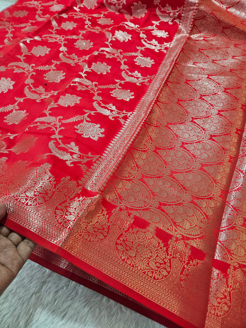 Banarasi Silk Red Jaal Zari Border Saree