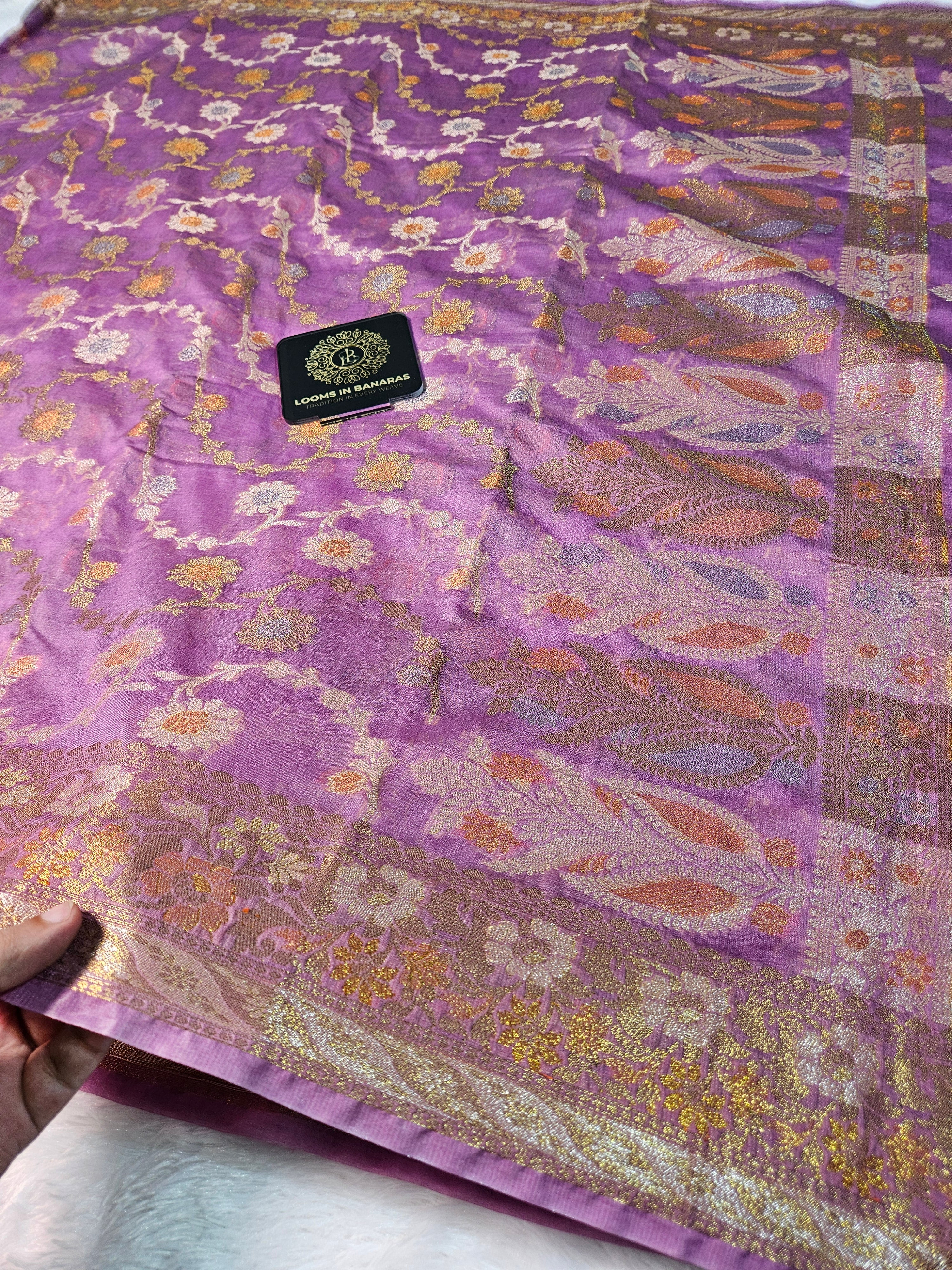 Banarasi Georgette Purple Saree with Nimzari Border Jaal