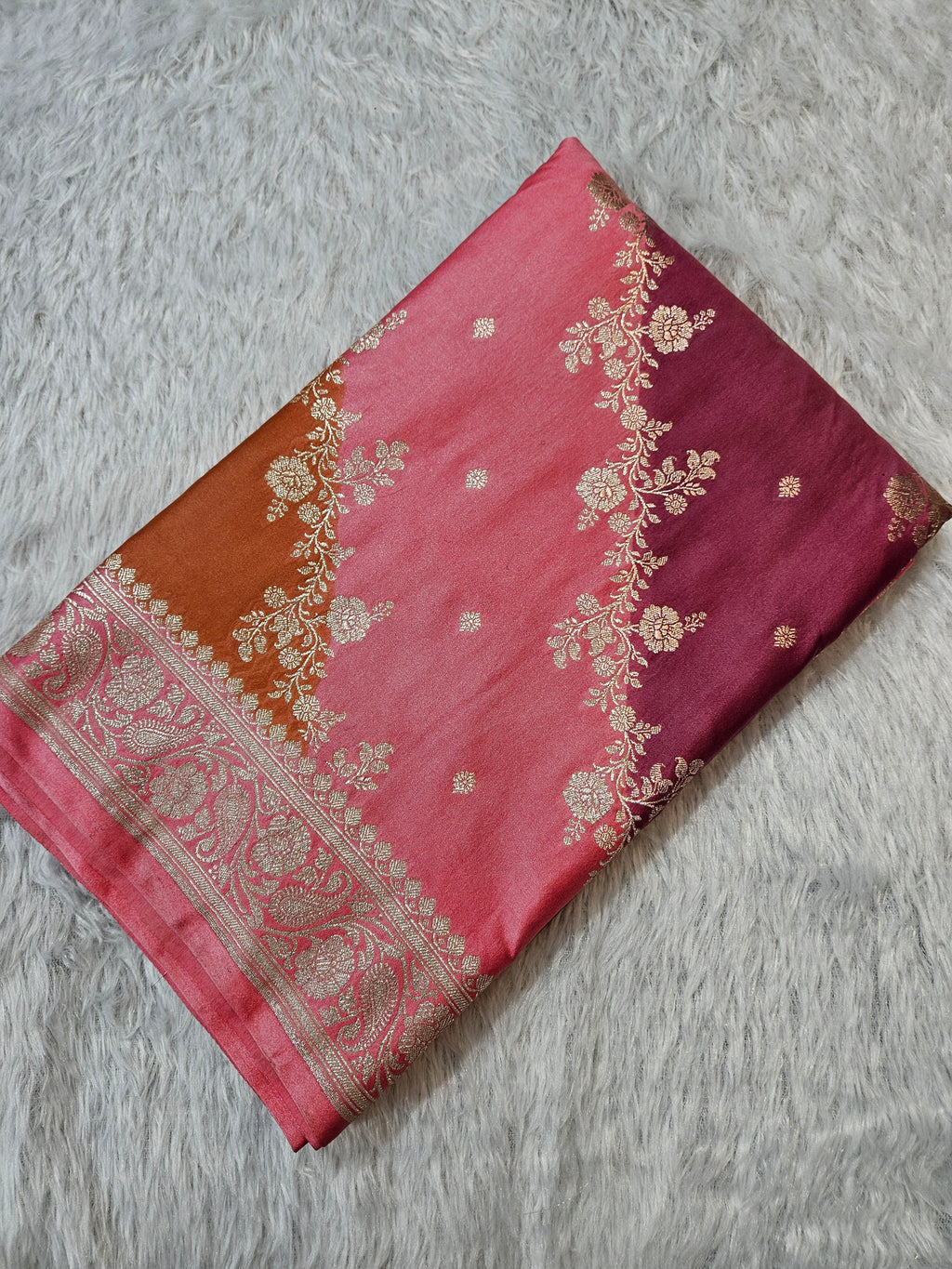 Rangkaat Peach Mashru Silk Banarasi Saree Aada Design Multi Colour