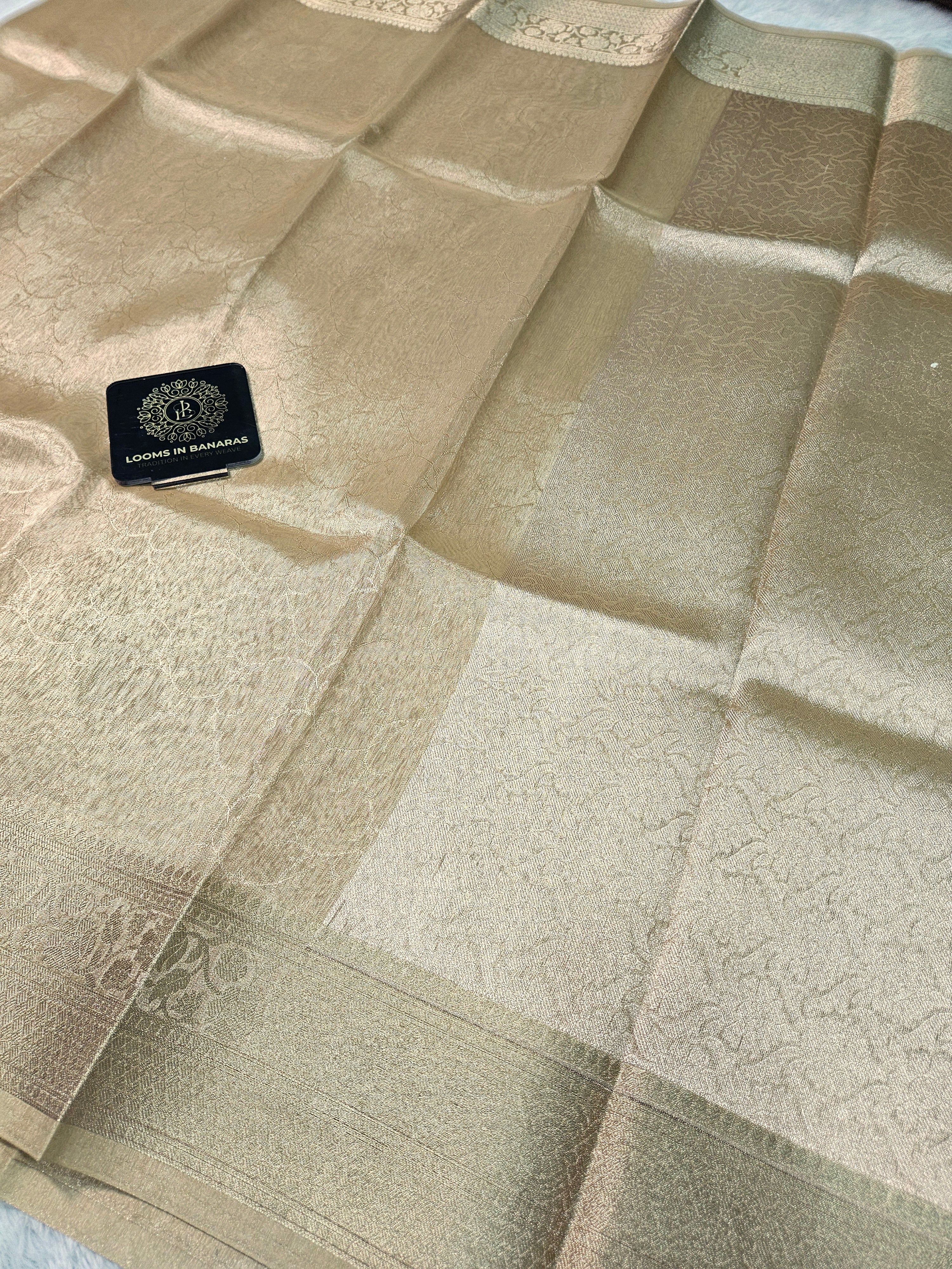 Metallic Gold Banarasi Tissue Zari Tanchui Design Border Saree