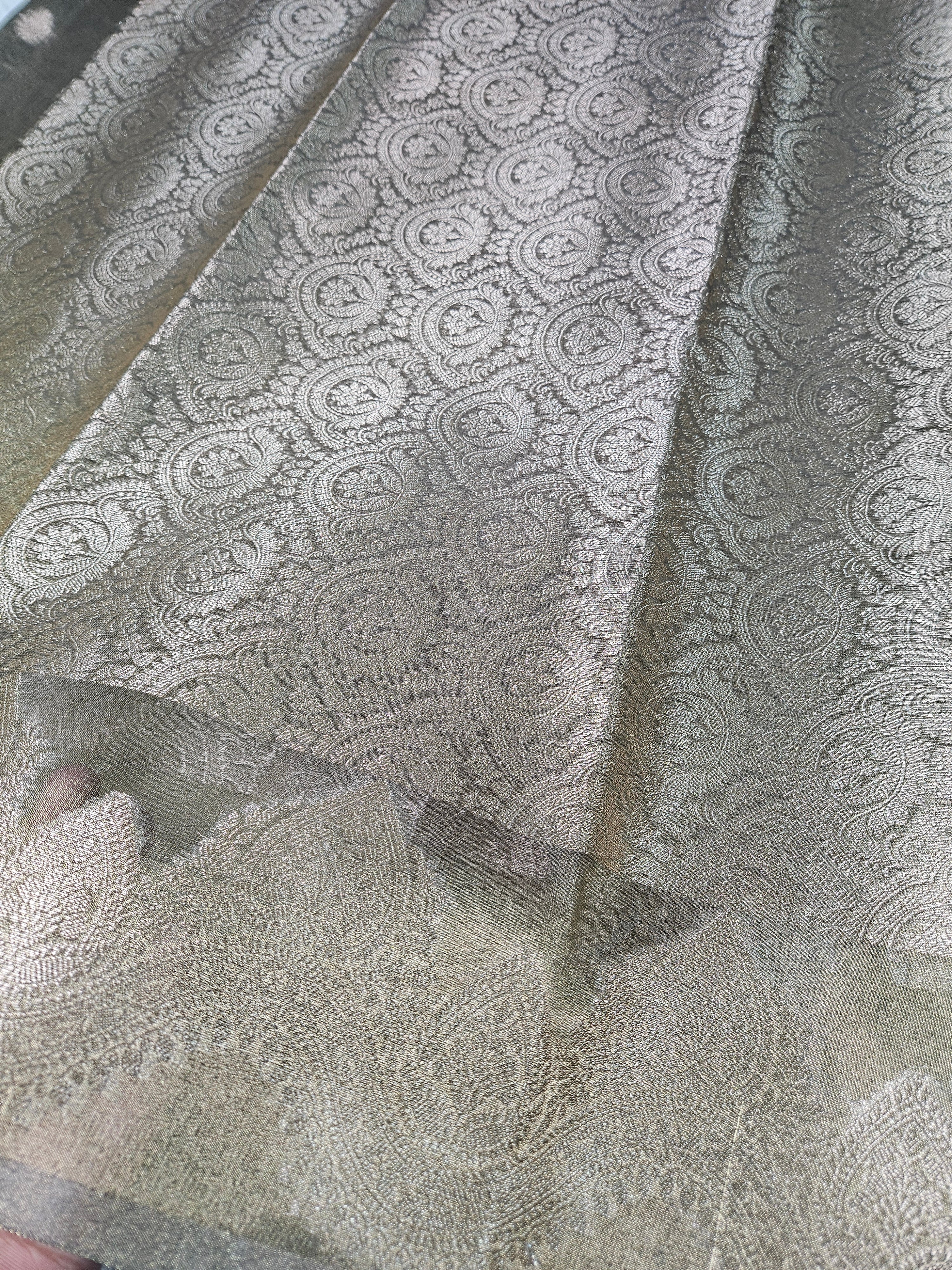 Golden Olive Banarasi Tissue Zari Buti Design Saree