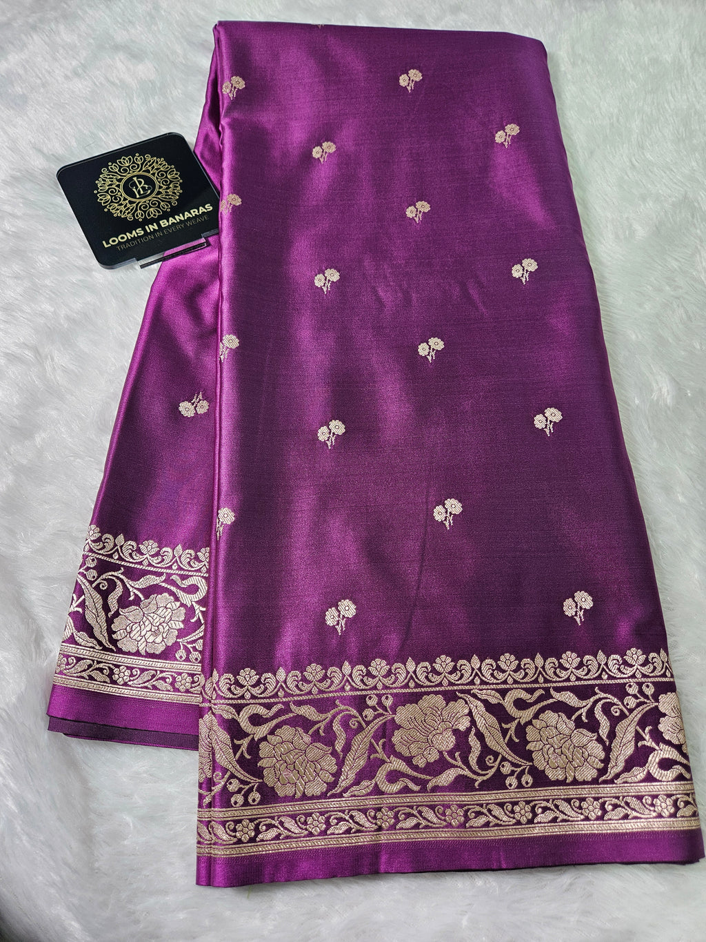 Banarasi Purple Mashru Silk Banarasi Border Booti Saree