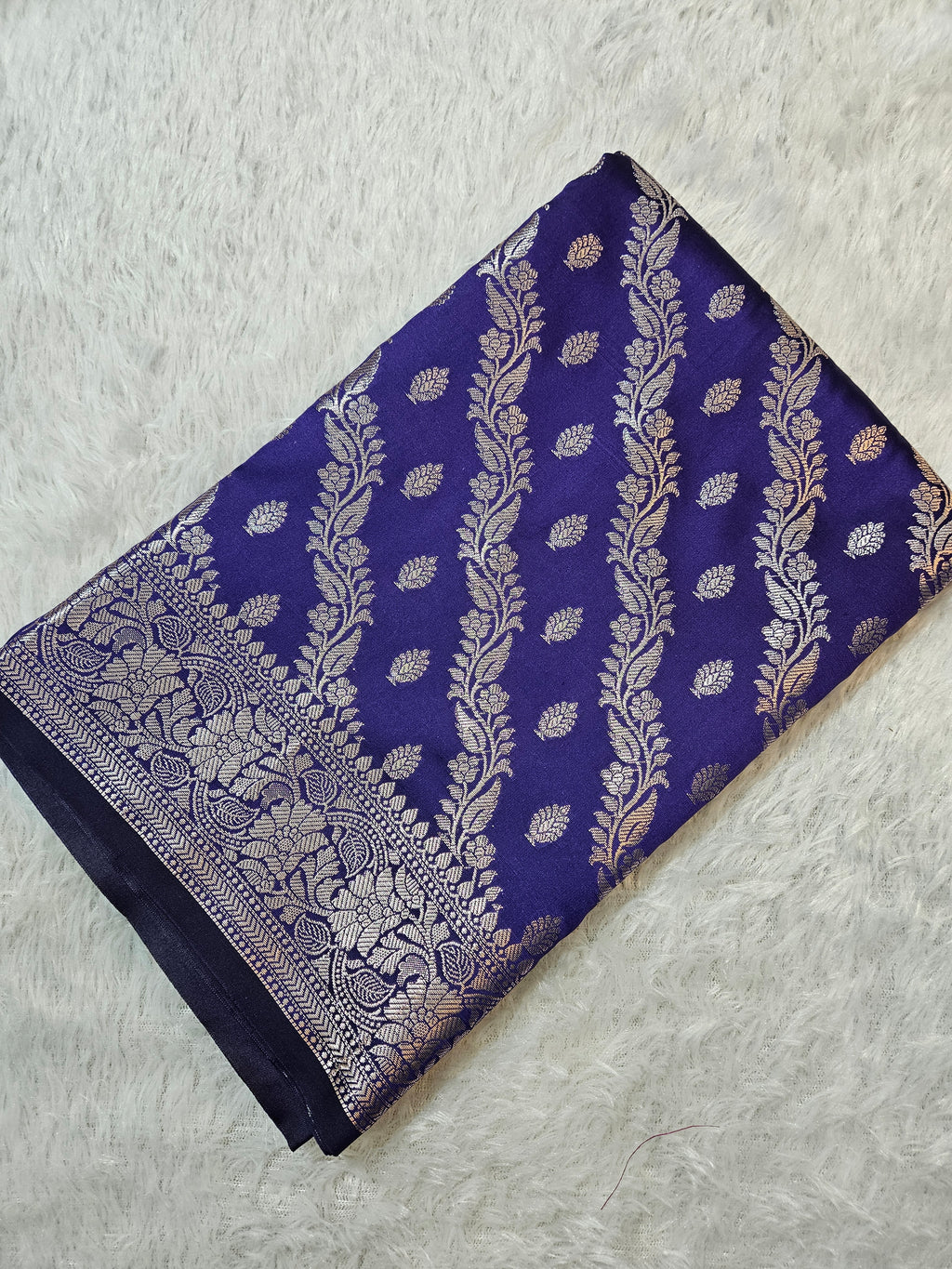 Banarasi Udda Blue Silk Jaal Zari Border Saree