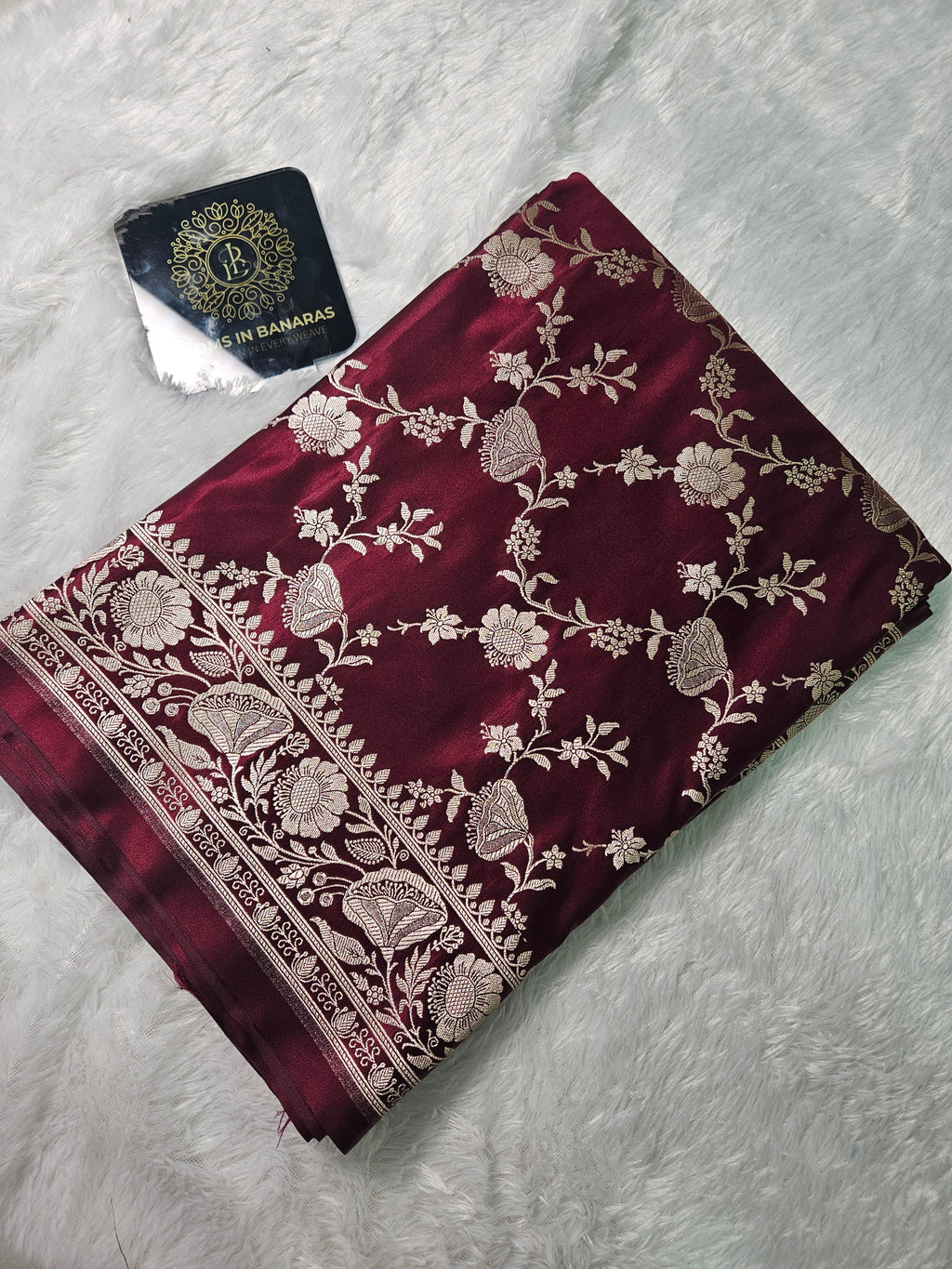 Banarasi Maroon Mashru Silk Banarasi Border Jaal Saree