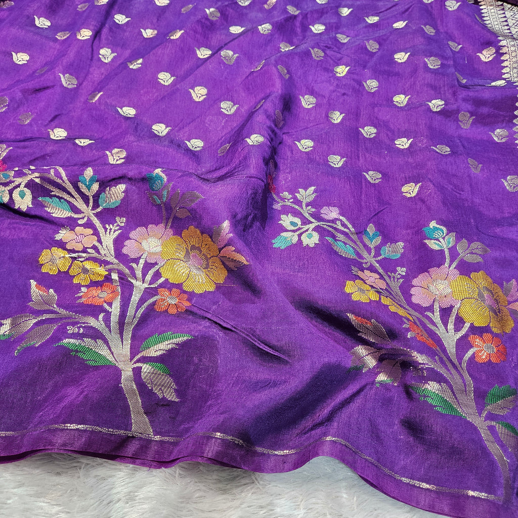 Purple Banarasi Viscose Silk Saree Tilfi Skirt