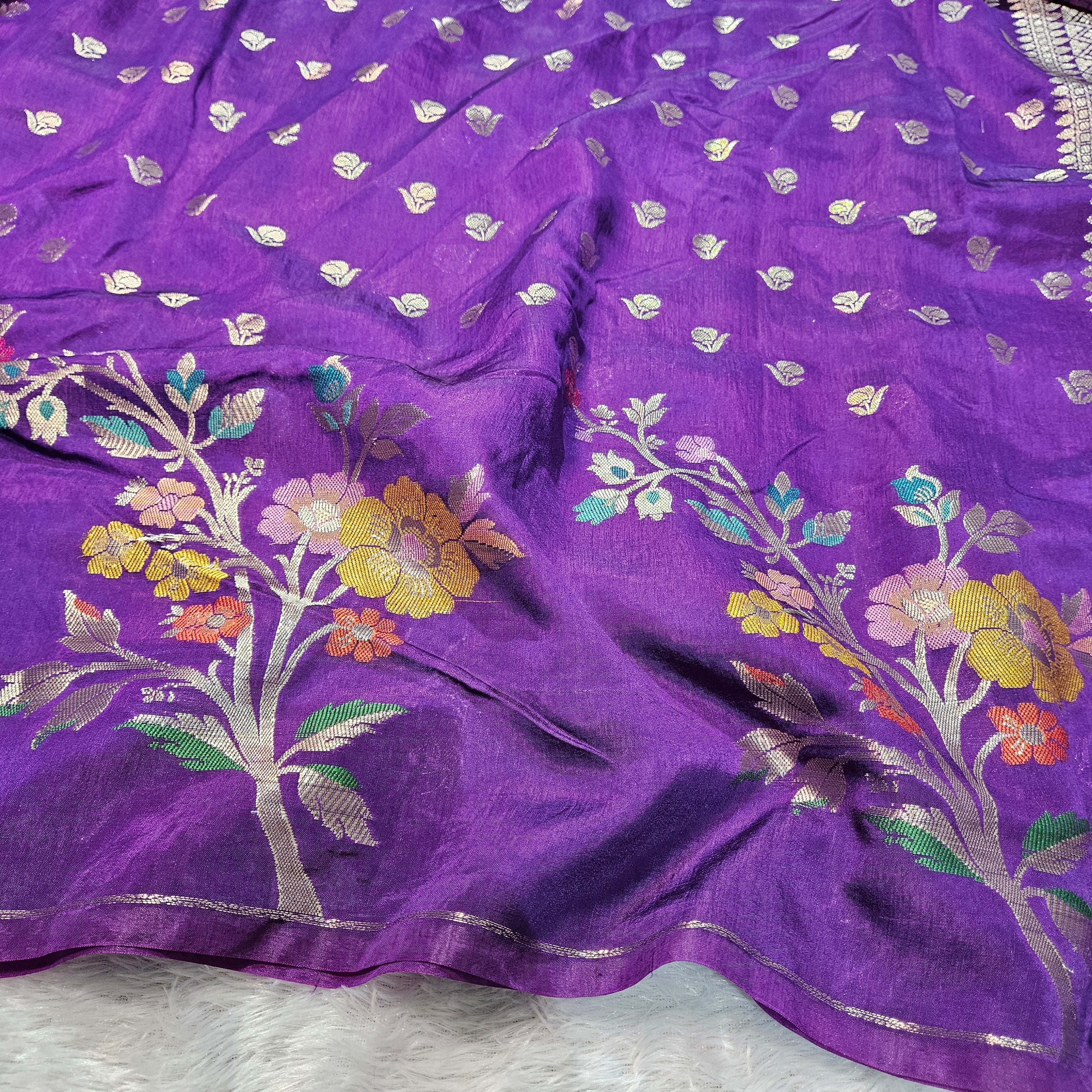 Purple Banarasi Viscose Silk Saree Tilfi Skirt