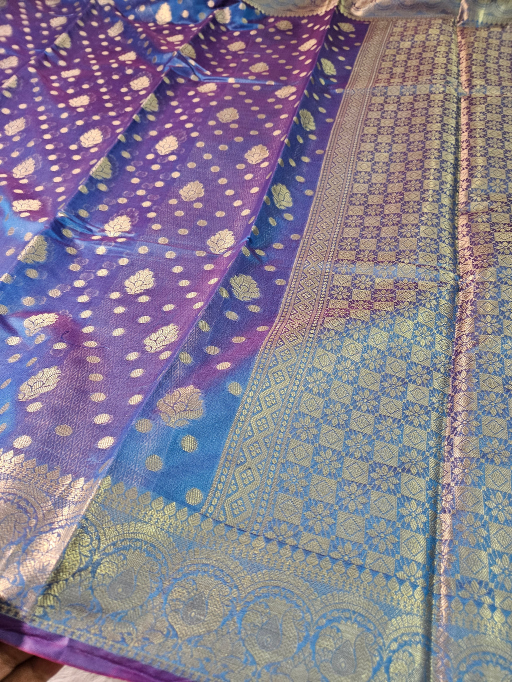 Banarasi Silk Blue Buti Zari Border Saree