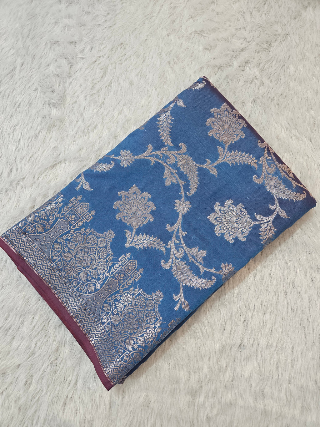 Banarasi Silk Firozi Jaal Zari Border Saree