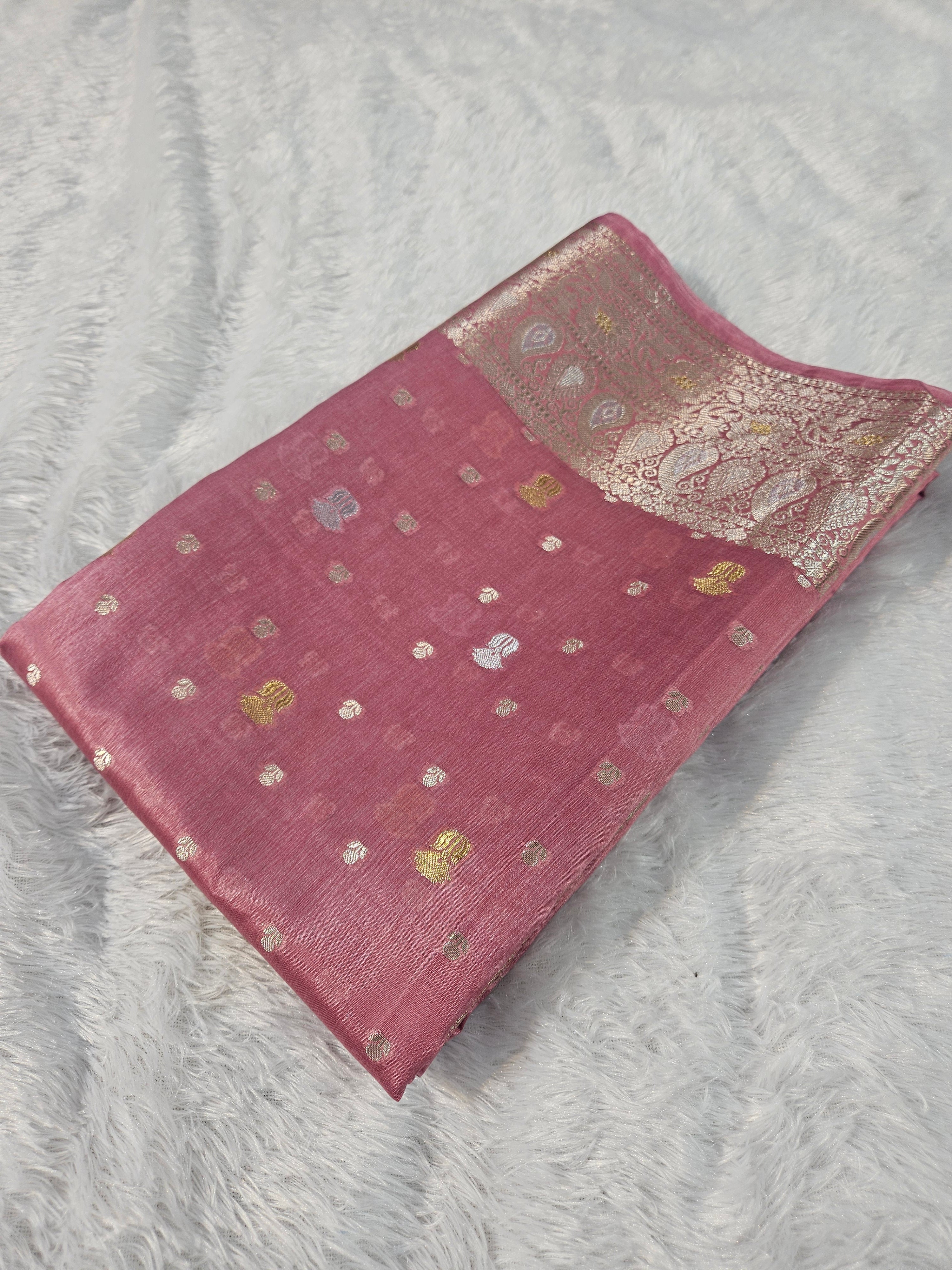 Peach Banarasi Viscose Silk Saree Alfi Rupa Sona Buti Design
