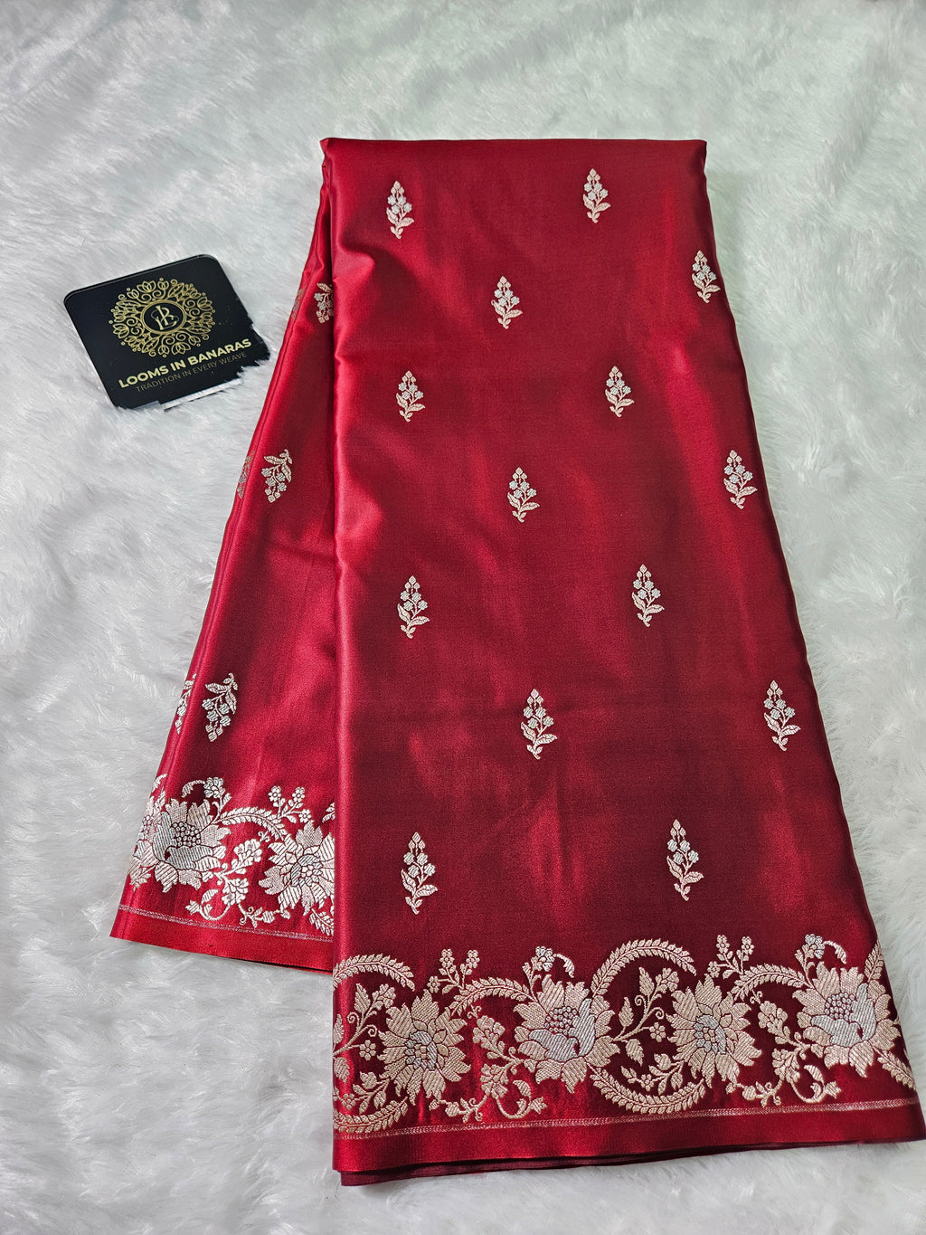 Banarasi Maroon Mashru Silk Banarasi Alfi Border Booti Saree