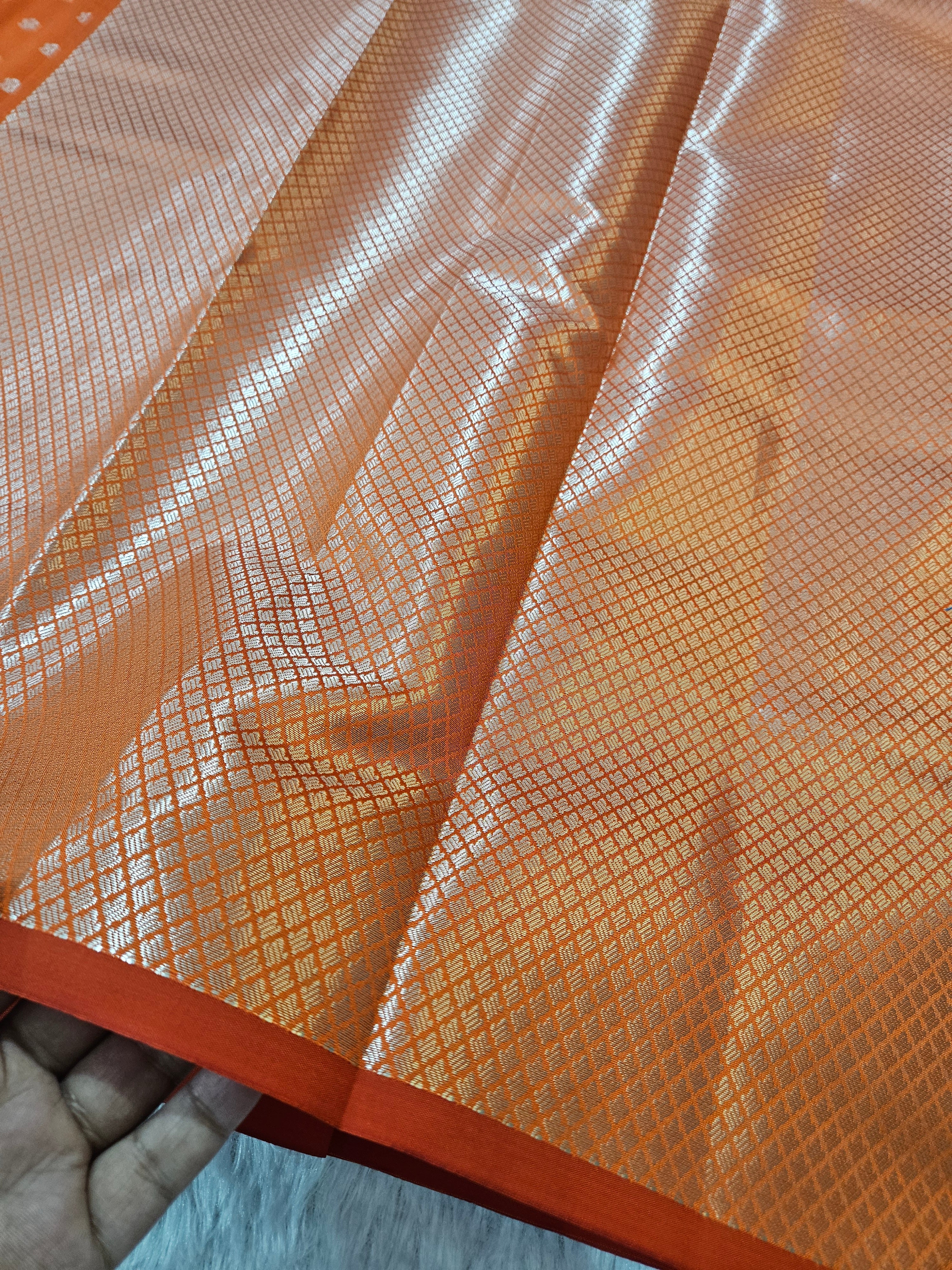 Banarasi Silk Orange Buti Zari Border Saree