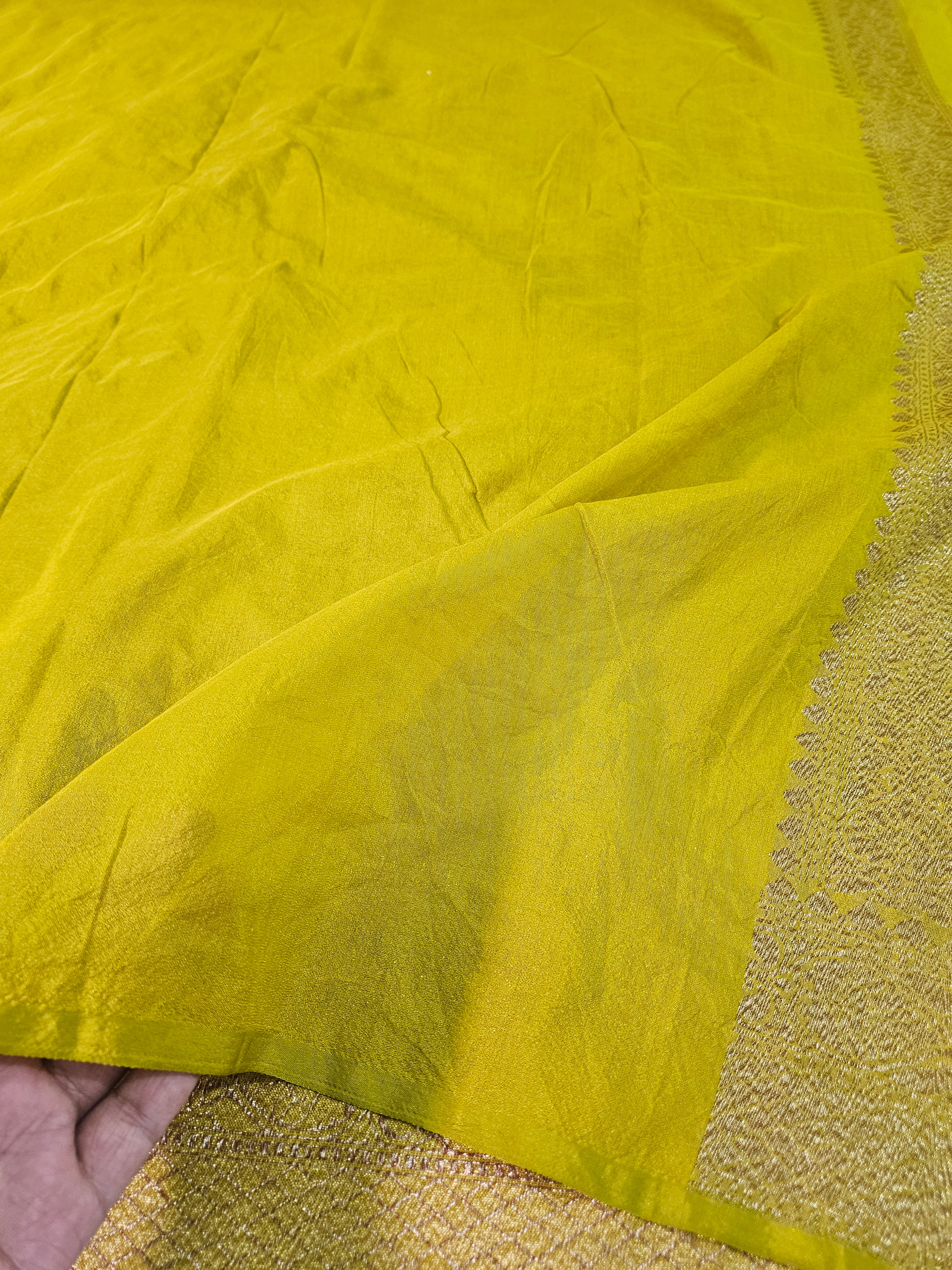 Banarasi Georgette Mustar Saree with Antique Zari Border Jaal