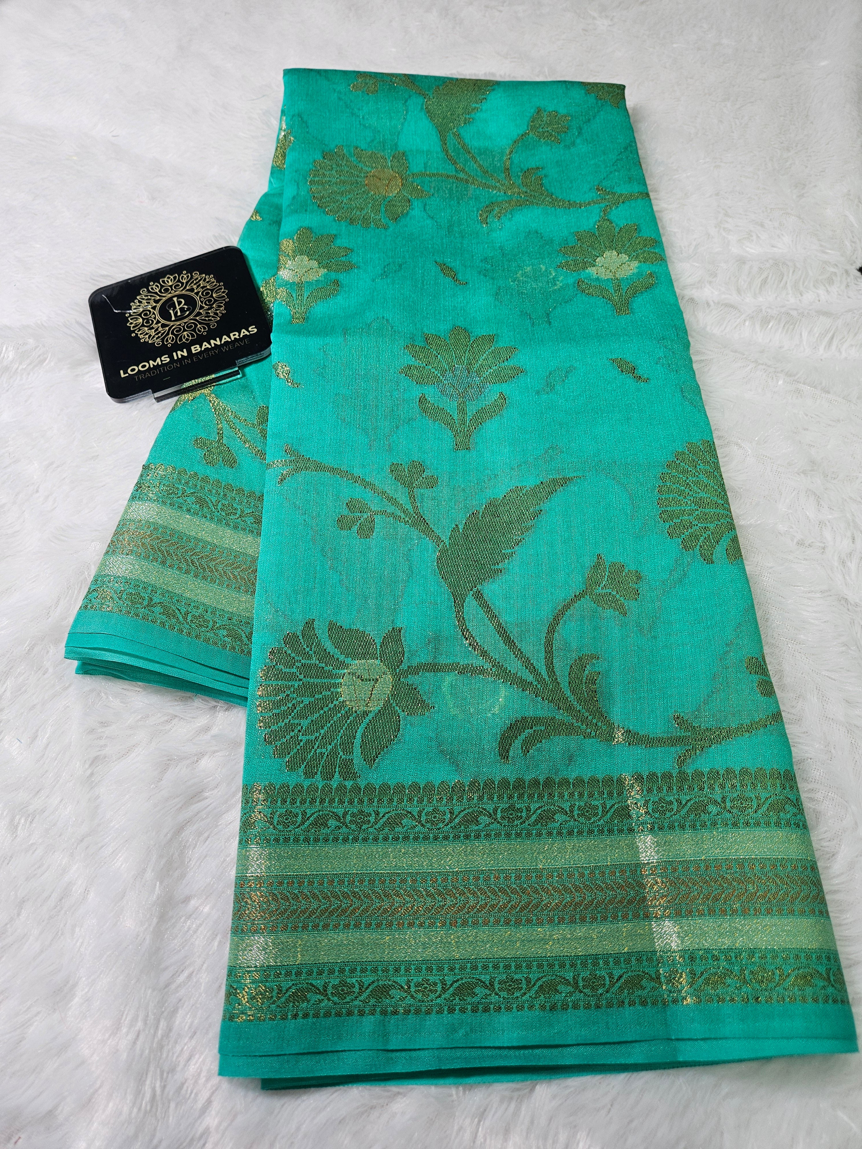 Banarasi Georgette Sea Green Saree with Nimzari Border Jaal
