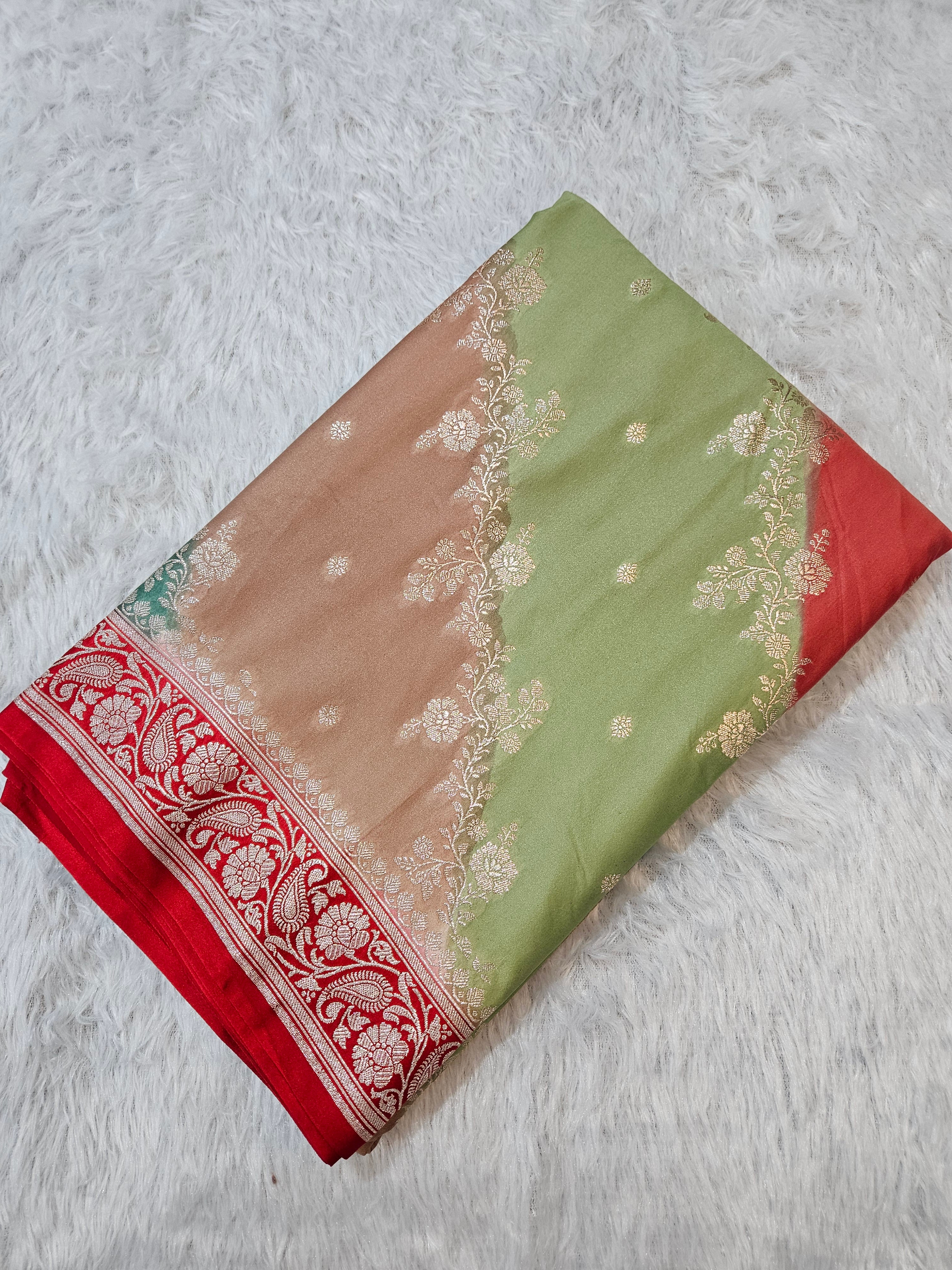 Rangkaat Red Mashru Silk Banarasi Saree Aada Design Multi Colour