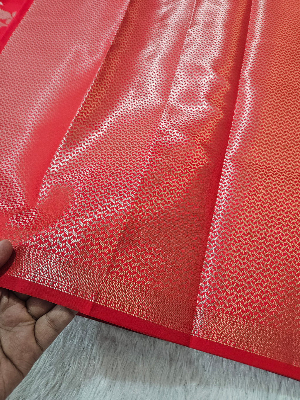 Banarasi Silk Red Jaal Zari Border Saree