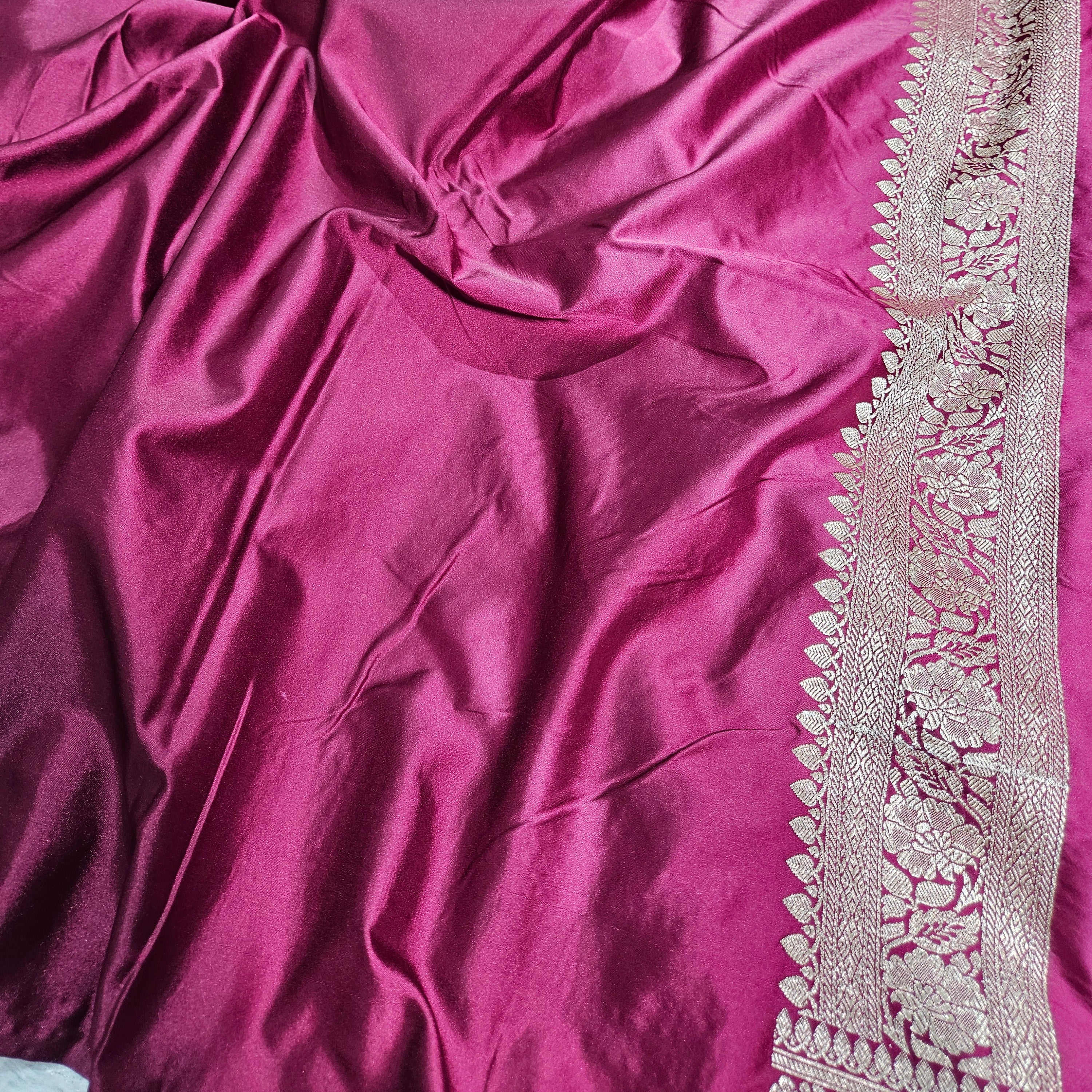 Dark Burgundy Mashru Silk Banarasi Border Aada Saree