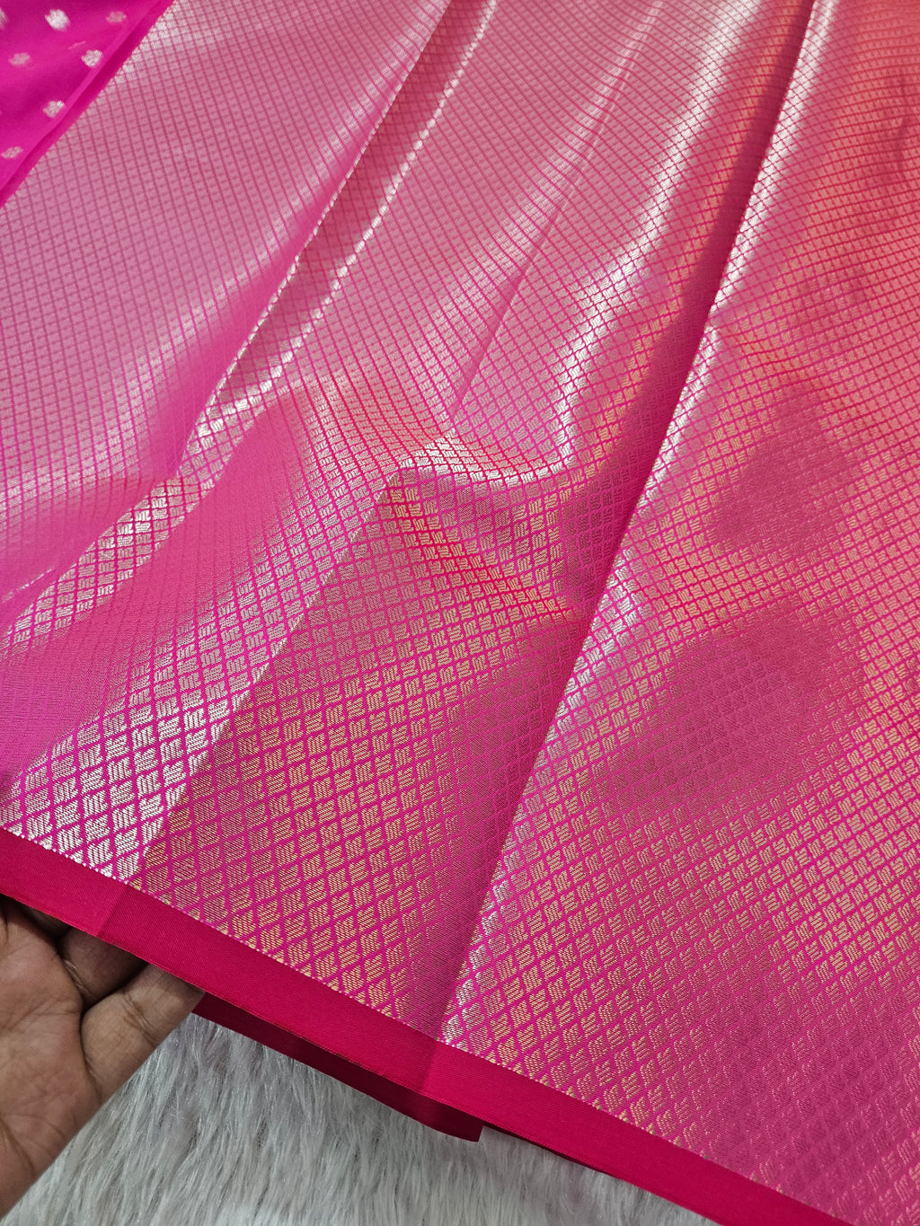 Banarasi Silk Rani Pink Buti Zari Border Saree