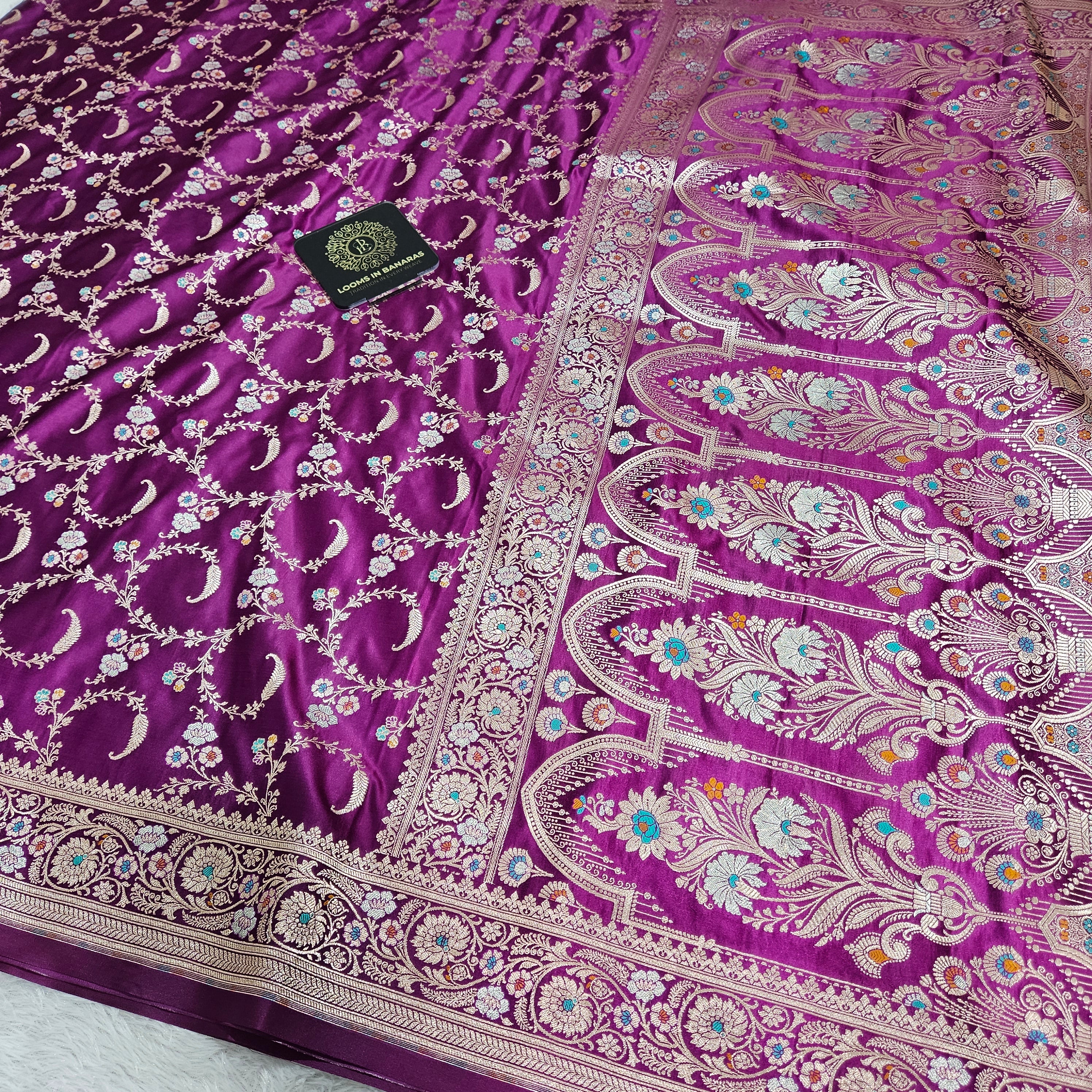 Majenta Mashru Silk Banarasi Border Tilfi Jangla Saree