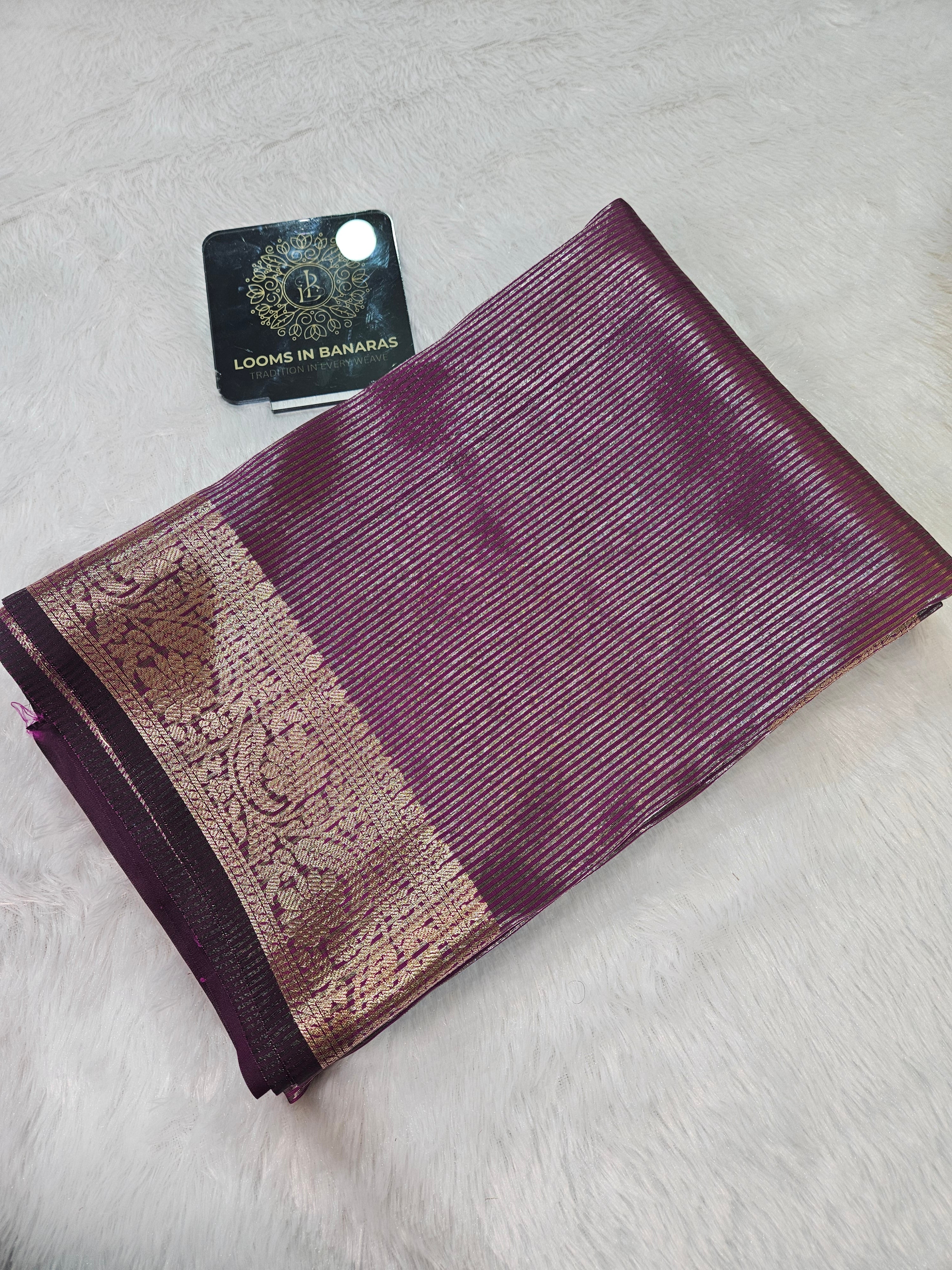 Majenta Banarasi Soft Tissue Zari Stripe Design Saree