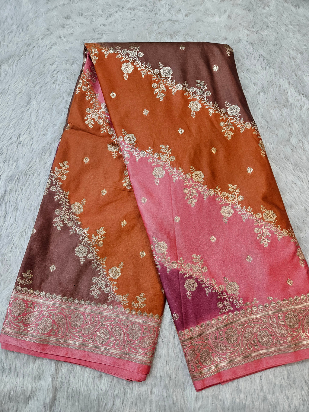 Rangkaat Peach Mashru Silk Banarasi Saree Aada Design Multi Colour