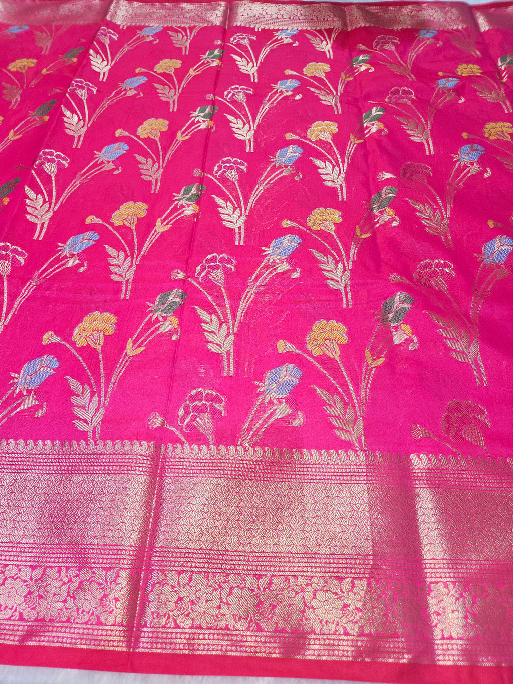 Banarasi Rani Pink Katan Silk Tilfi Minakari Jaal Design Saree