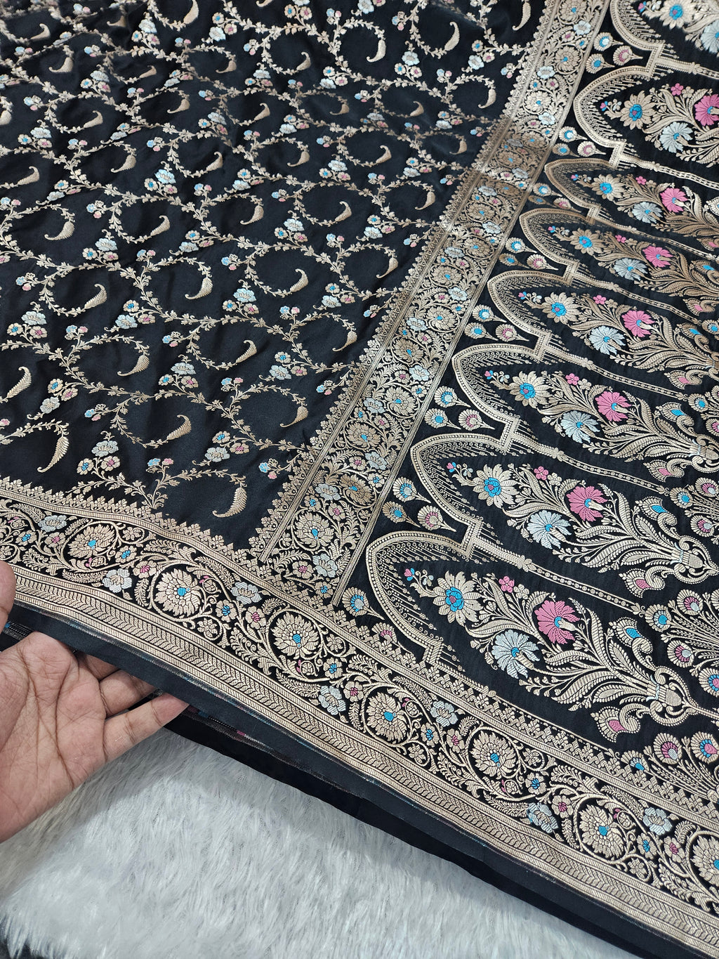 Black Mashru Silk Banarasi Border Tilfi Jangla Saree