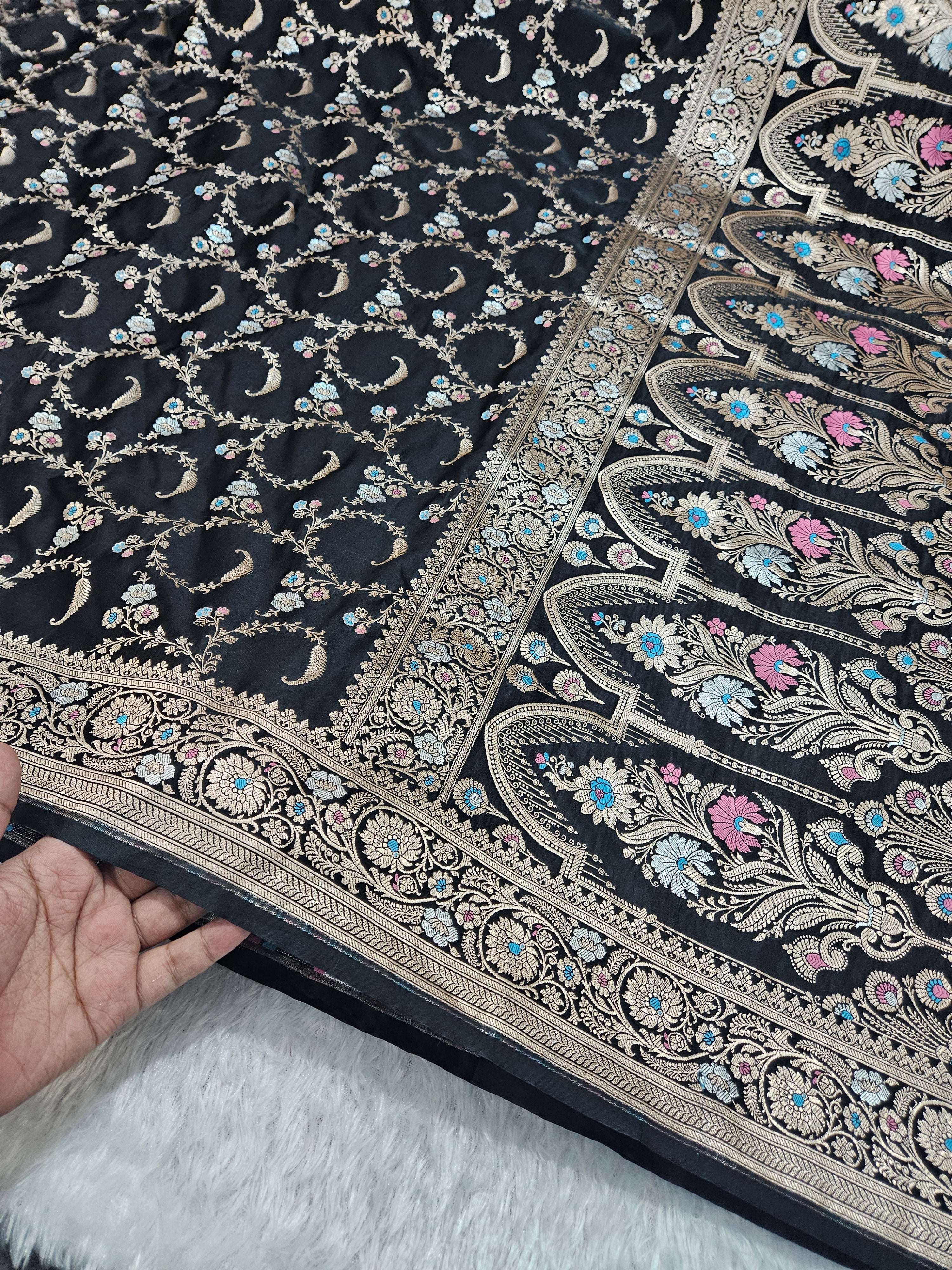 Black Mashru Silk Banarasi Border Tilfi Jangla Saree