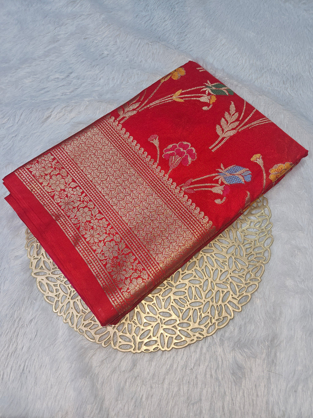 Banarasi Red Katan Silk Tilfi minakari Jaal Design Saree