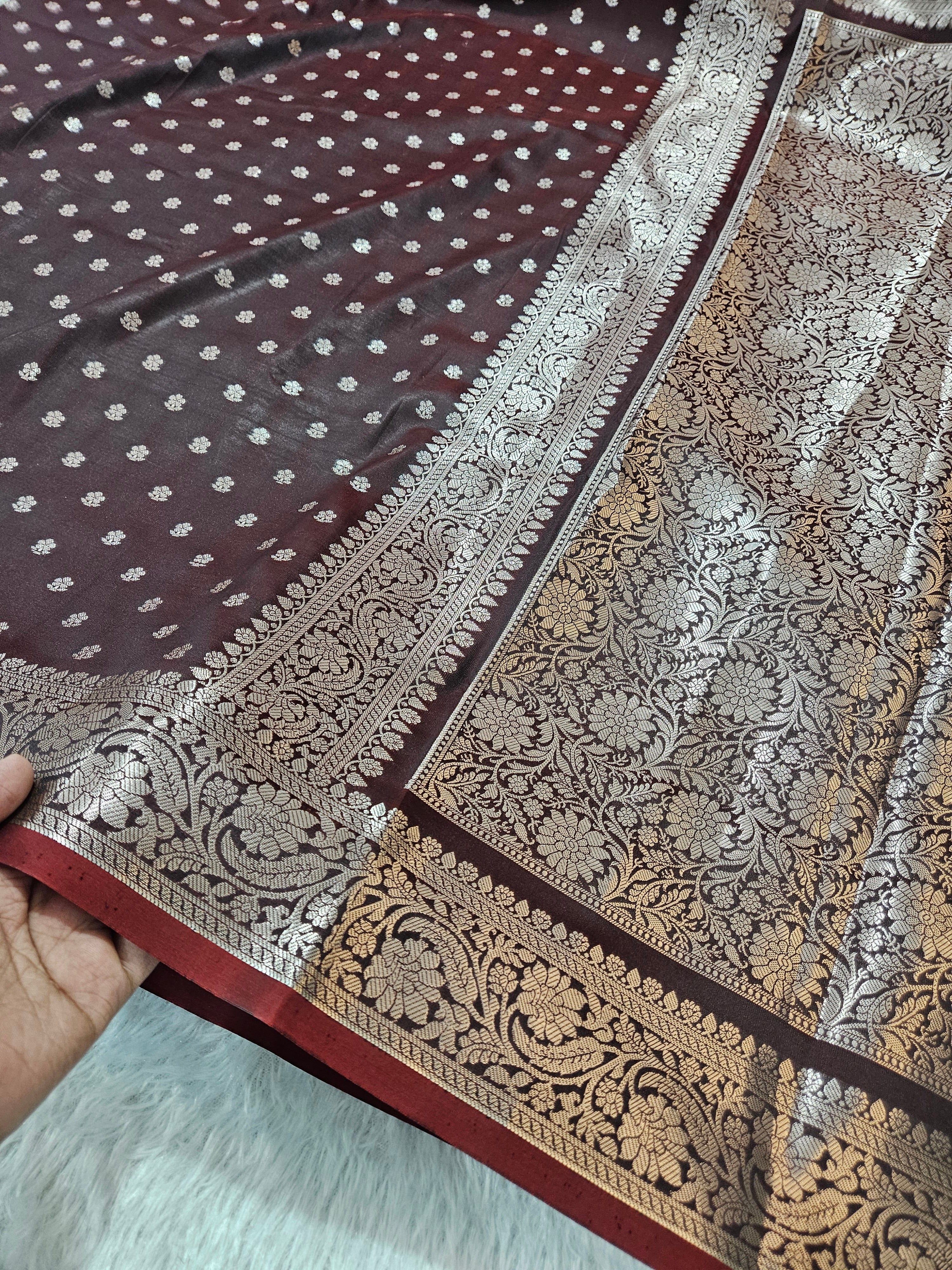 Banarasi Silk Brown Buti Zari Border Saree