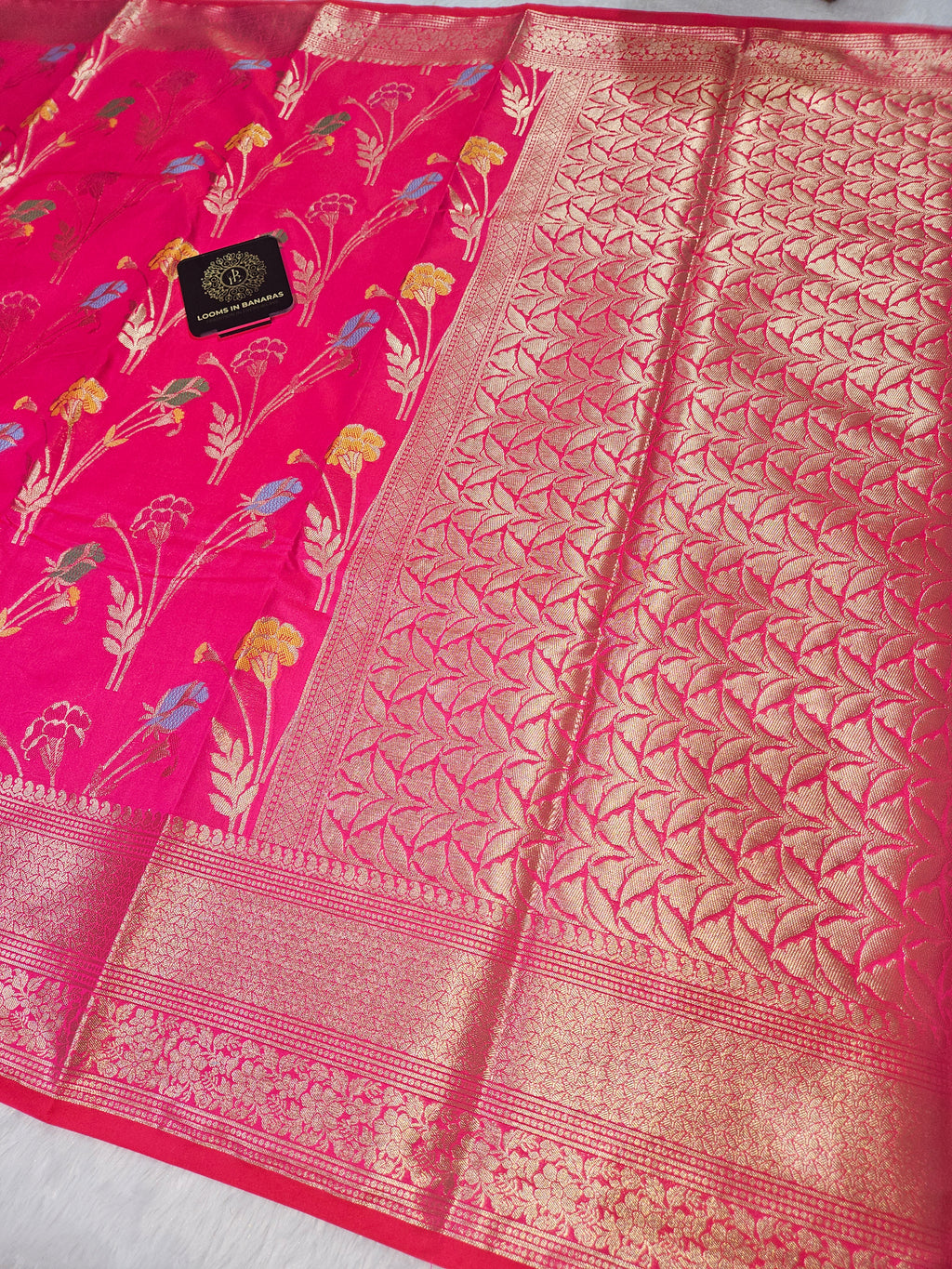 Banarasi Rani Pink Katan Silk Tilfi Minakari Jaal Design Saree