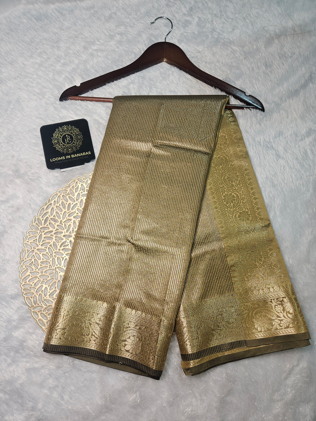 Tasar Banarasi Soft Tissue Zari Stripe Design Saree