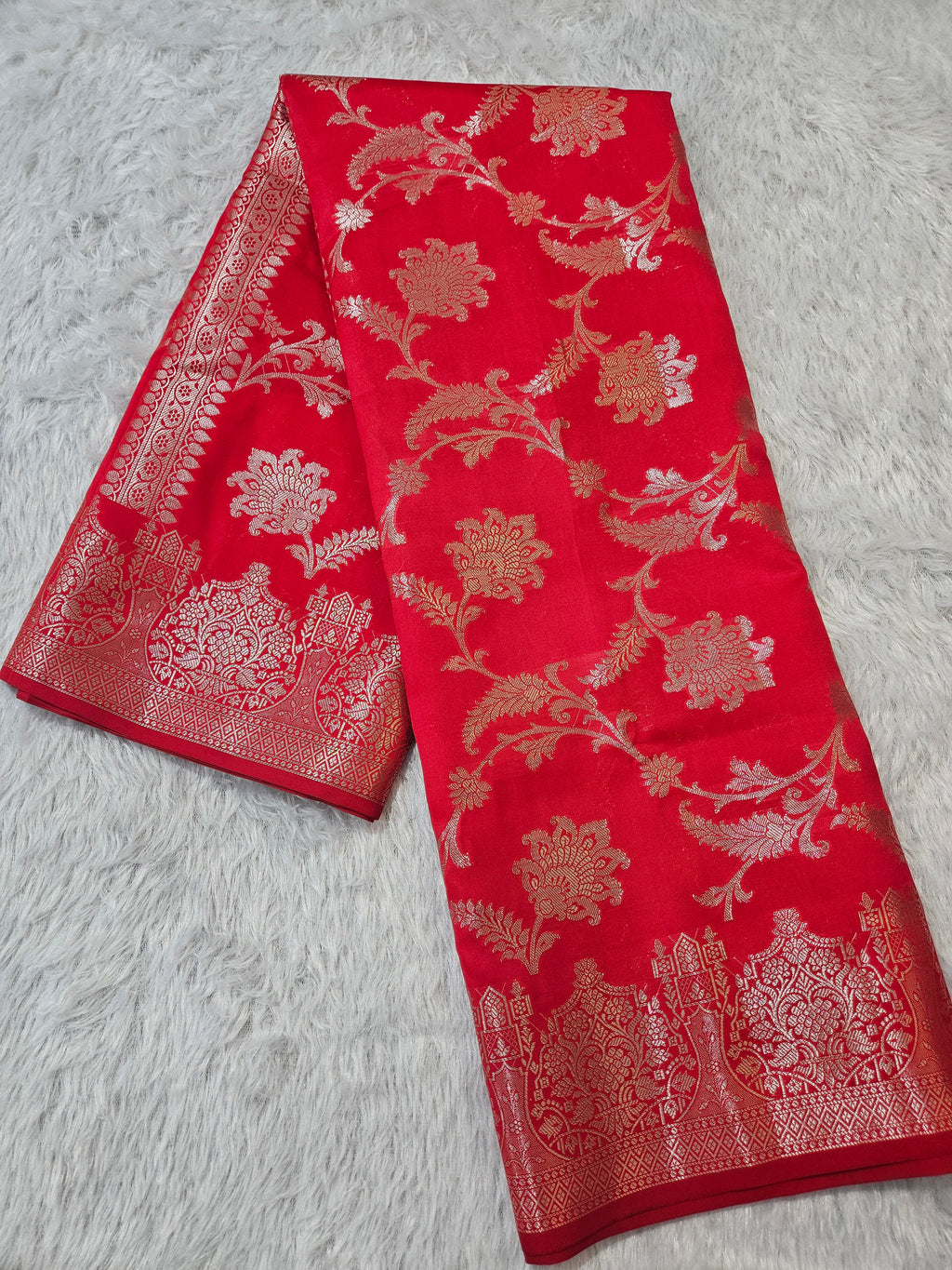 Banarasi Silk Red Jaal Zari Border Saree